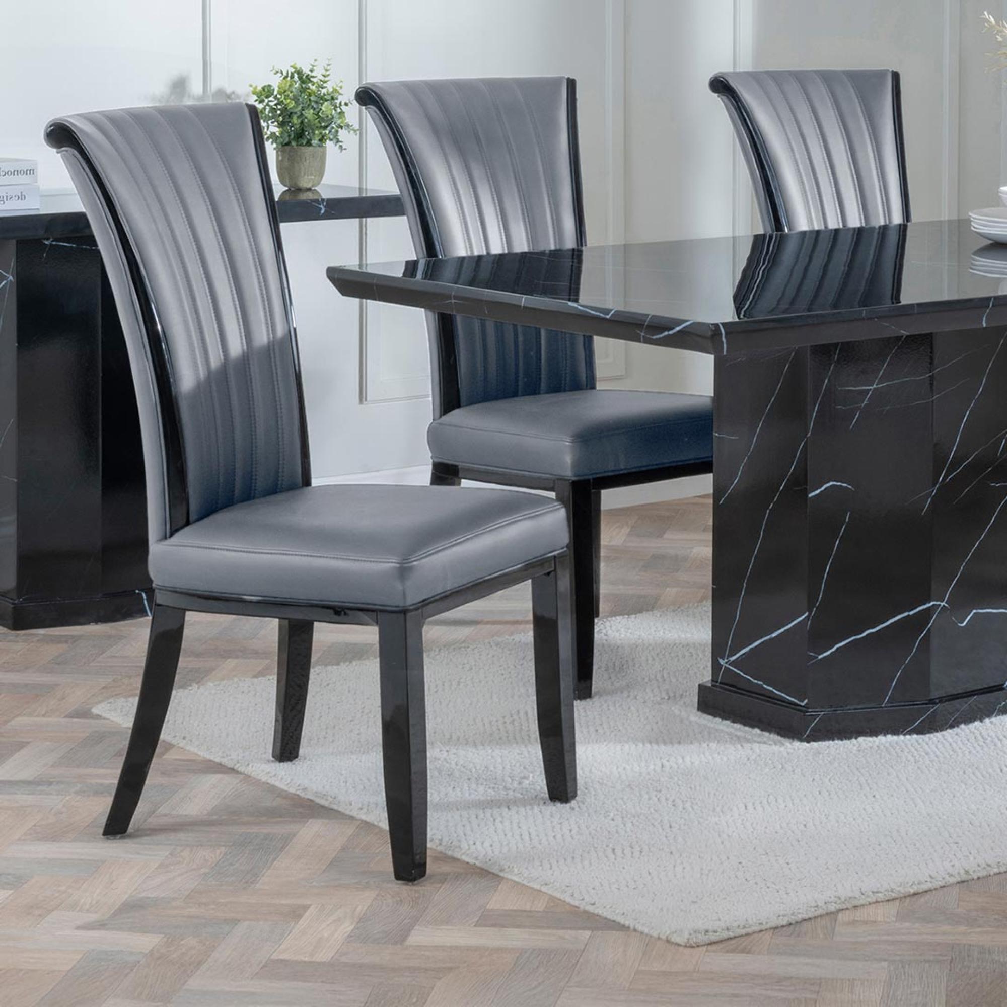 Cadiz Grey Leather Large High Back Dining Chair with Black Legs