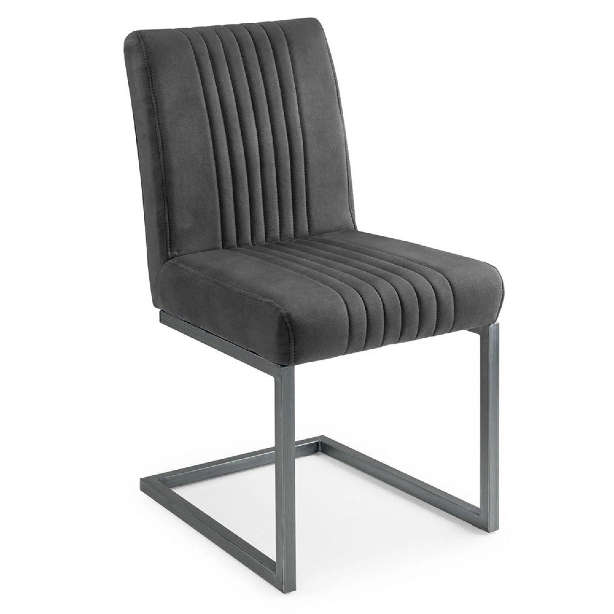 Clearance - 2 x Brooklyn Charcoal Grey Suede Fabric Cantilever Dining Chair - FSS16344
