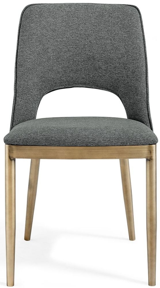 Clearance - 2 x Morgan Brass and Grey Linen Fabric Dining Chair - FSS13419