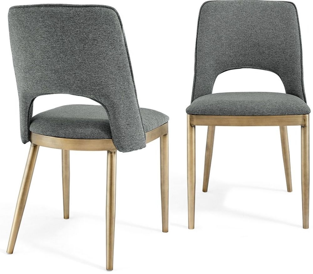 Clearance - 2 x Morgan Brass and Grey Linen Fabric Dining Chair - FSS13419