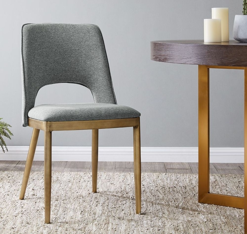 Clearance - 2 x Morgan Brass and Grey Linen Fabric Dining Chair - FSS13419