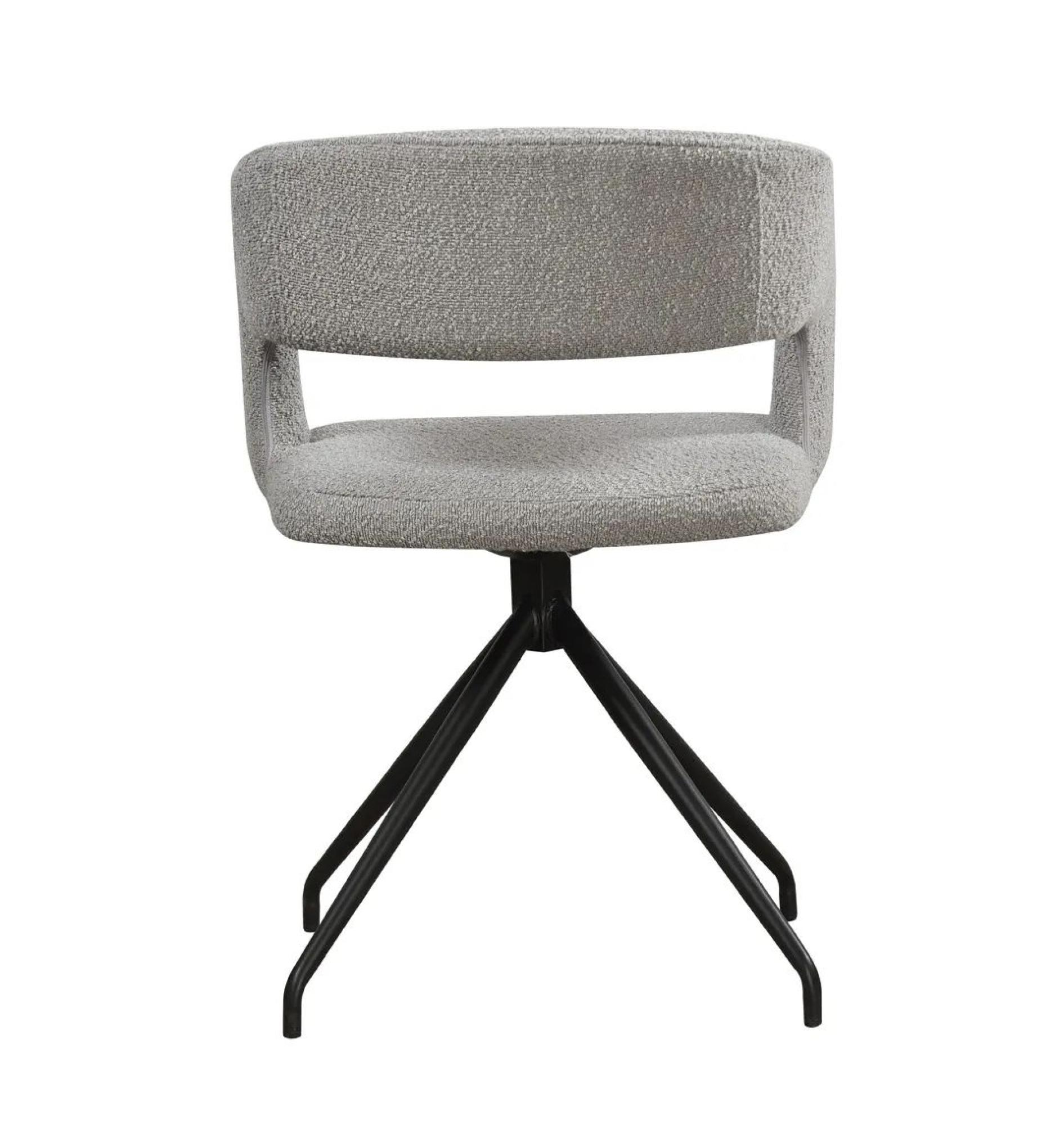 Clearance - 8 x Light Grey Boucle Fabric Swivel Function Black Metal Leg Dining Chair - FSS15608/15/16/17