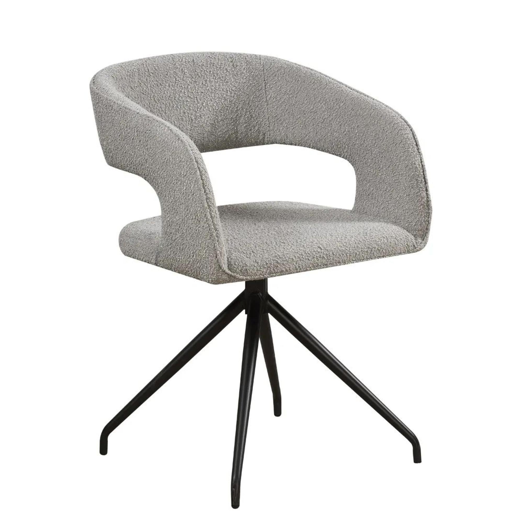 Clearance - 8 x Light Grey Boucle Fabric Swivel Function Black Metal Leg Dining Chair - FSS15608/15/16/17