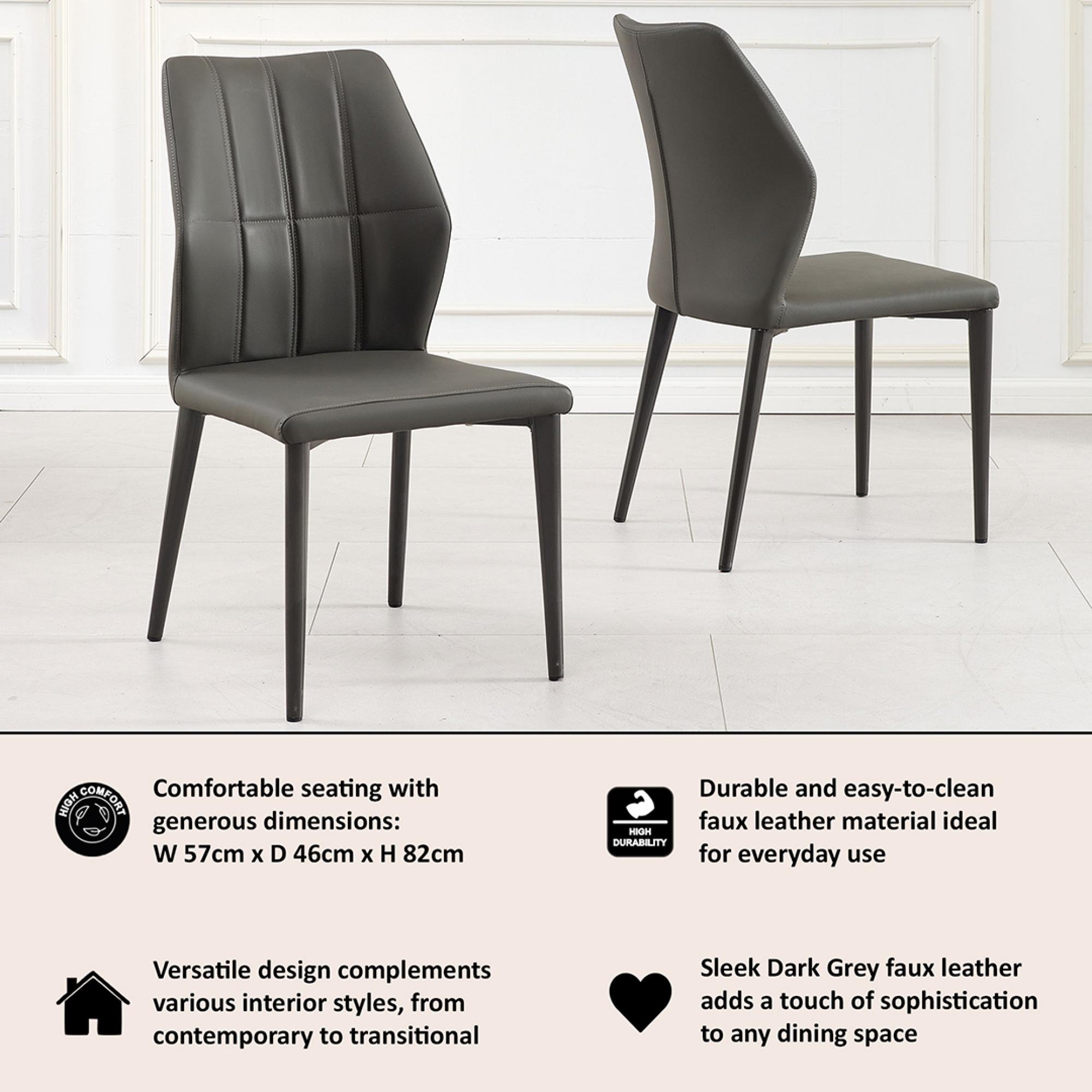 Clearance - Harrow Dining Chair - Dark Grey Leather