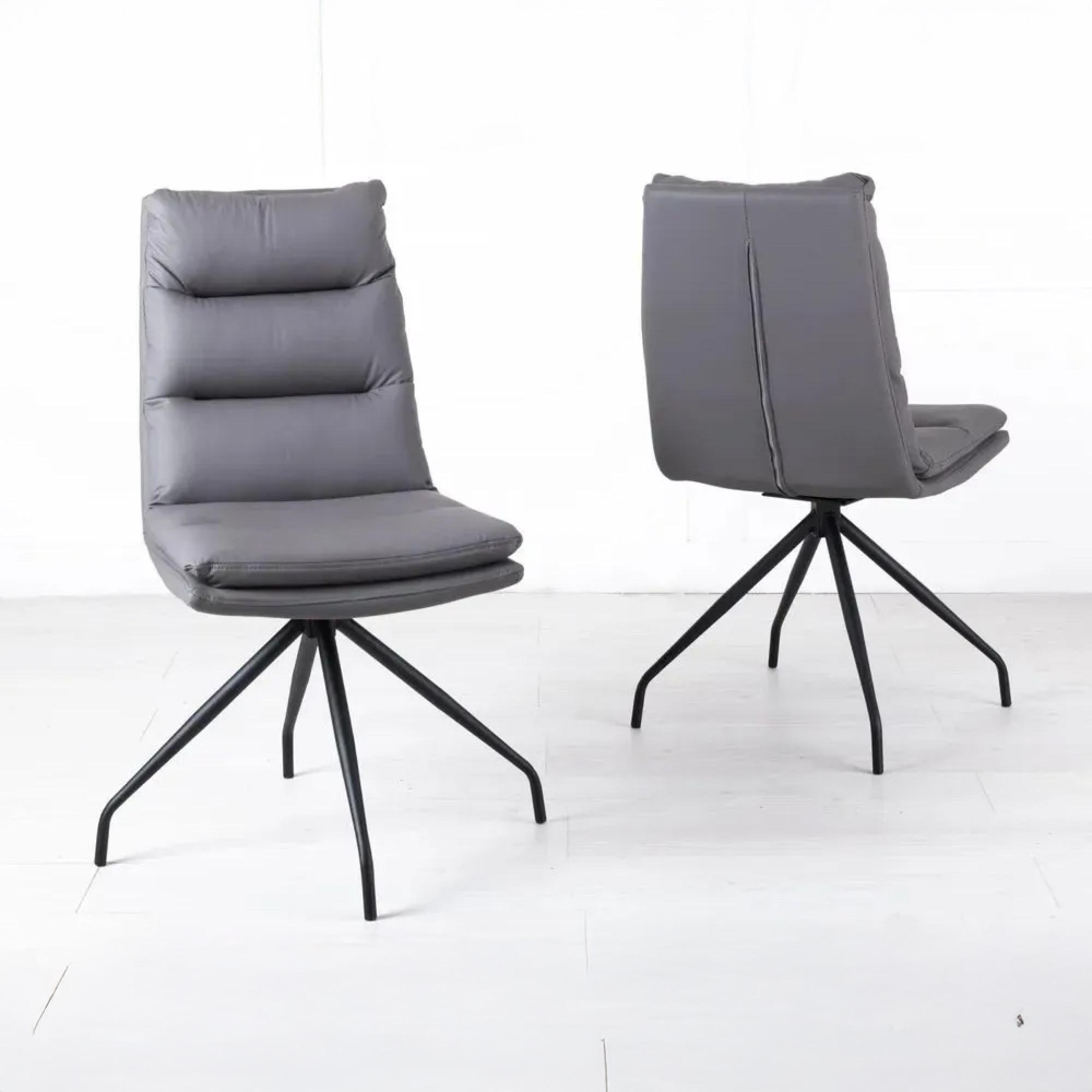 Diego Dining Chair - Swivel - Grey Leather - Black Legs