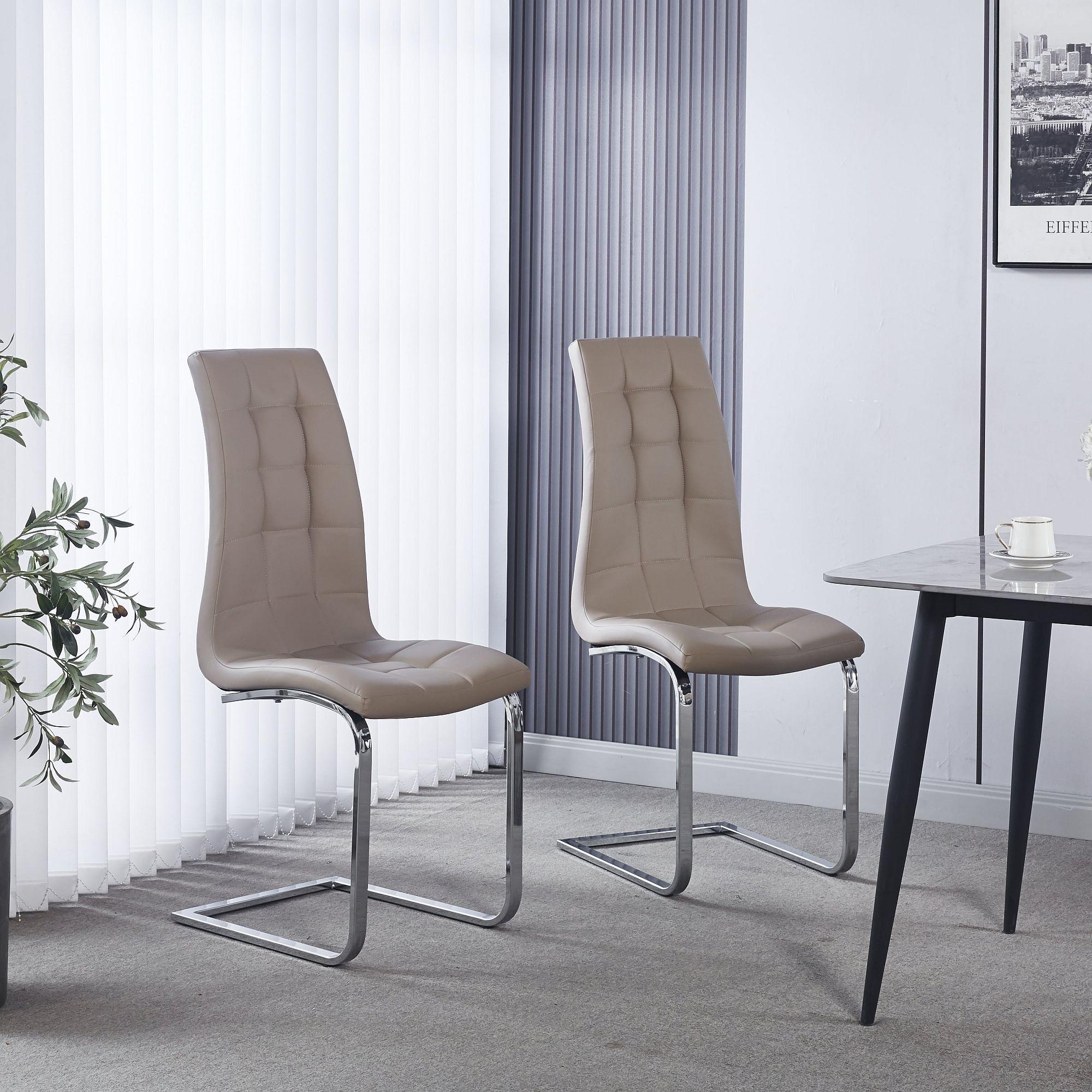Jamison Dining Chair - Beige Faux Leather - Chrome Cantilever Base