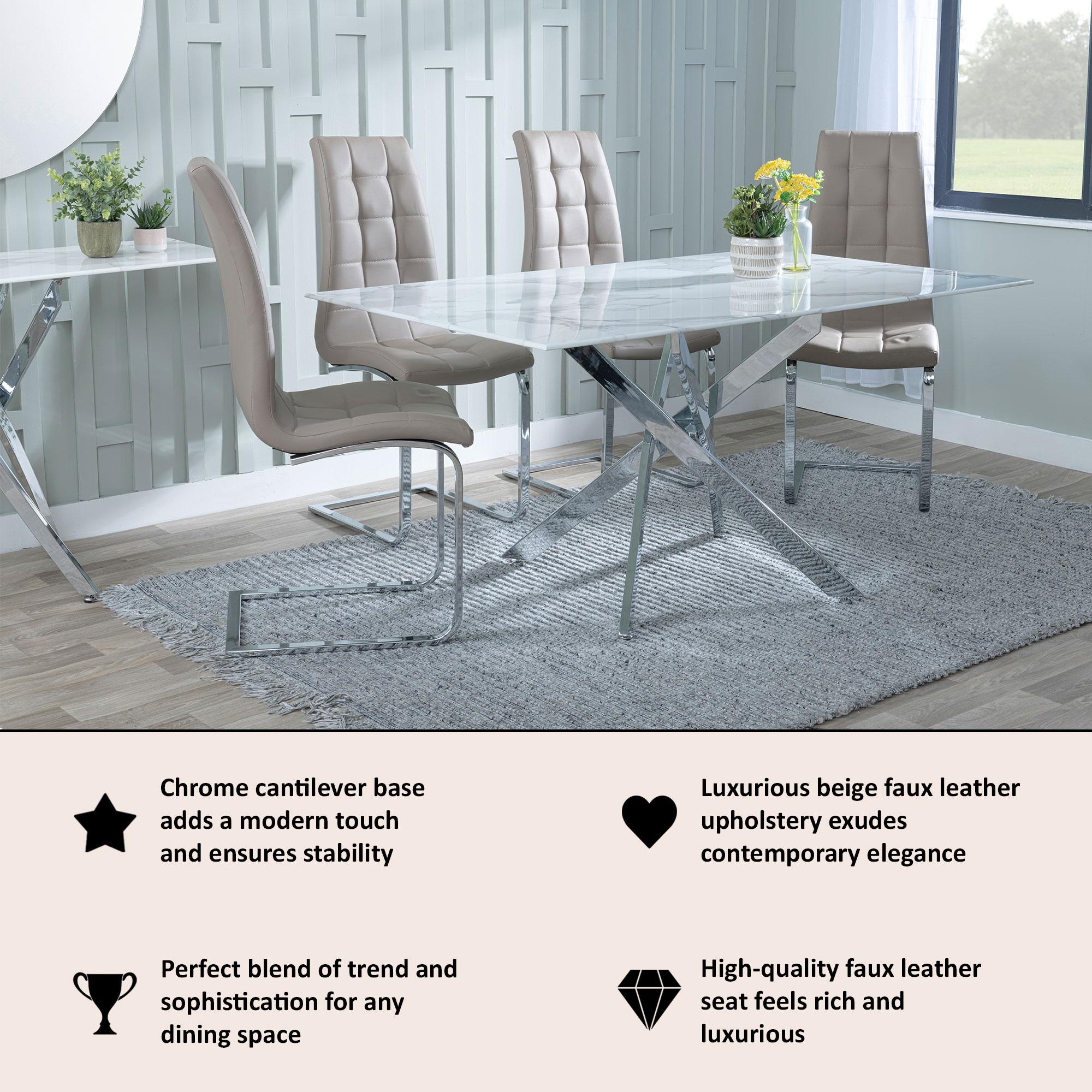 Jamison Dining Chair - Beige Faux Leather - Chrome Cantilever Base