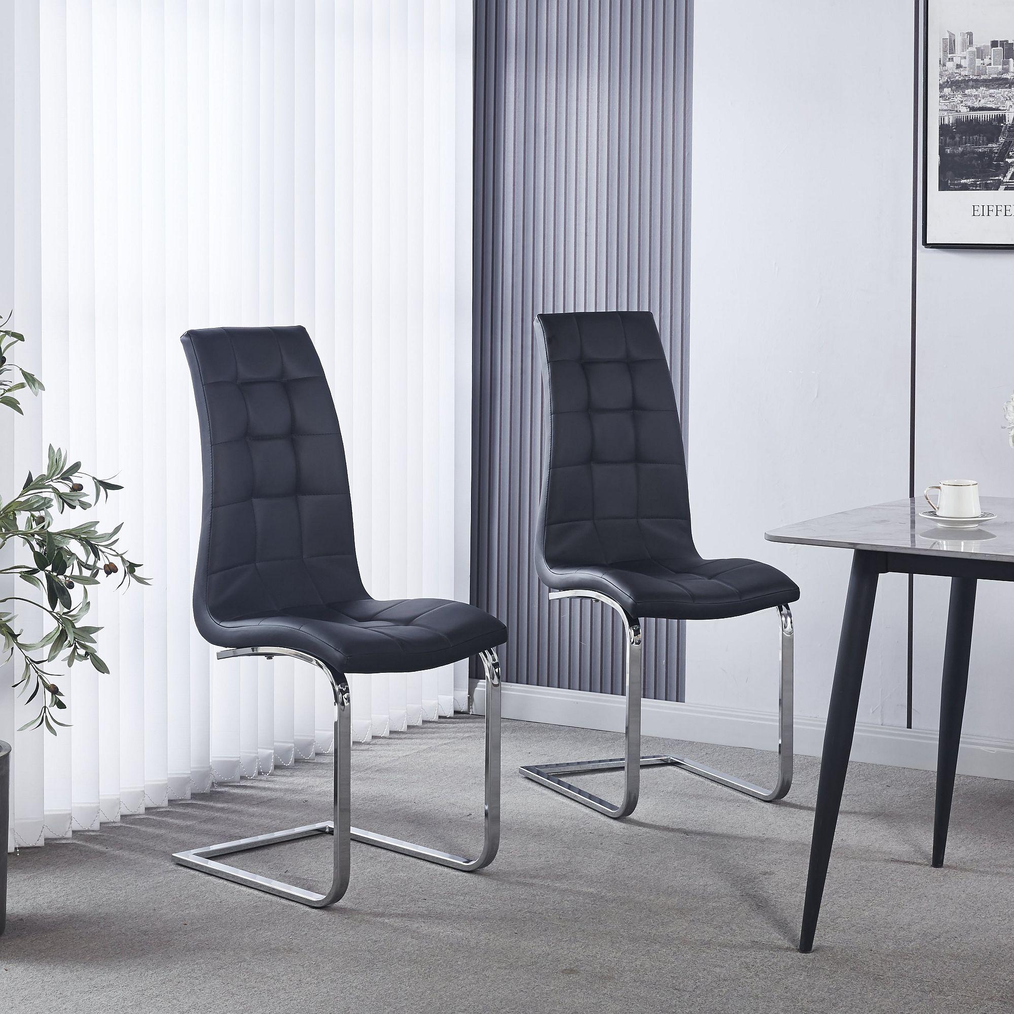 Jamison Dining Chair - Black Faux Leather - Chrome Cantilever Base