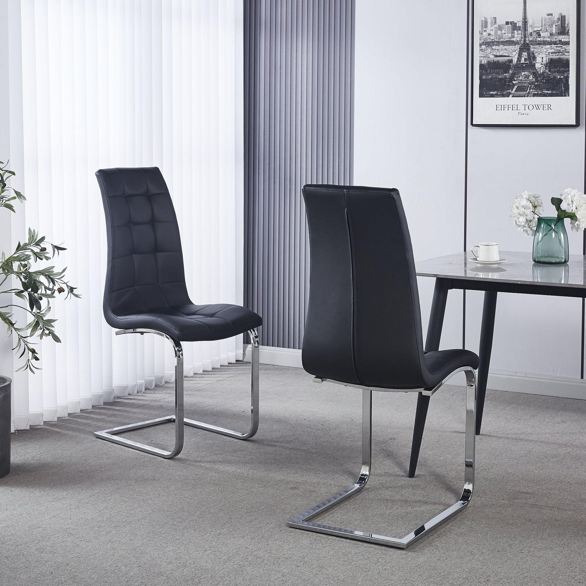 Jamison Dining Chair - Black Faux Leather - Chrome Cantilever Base