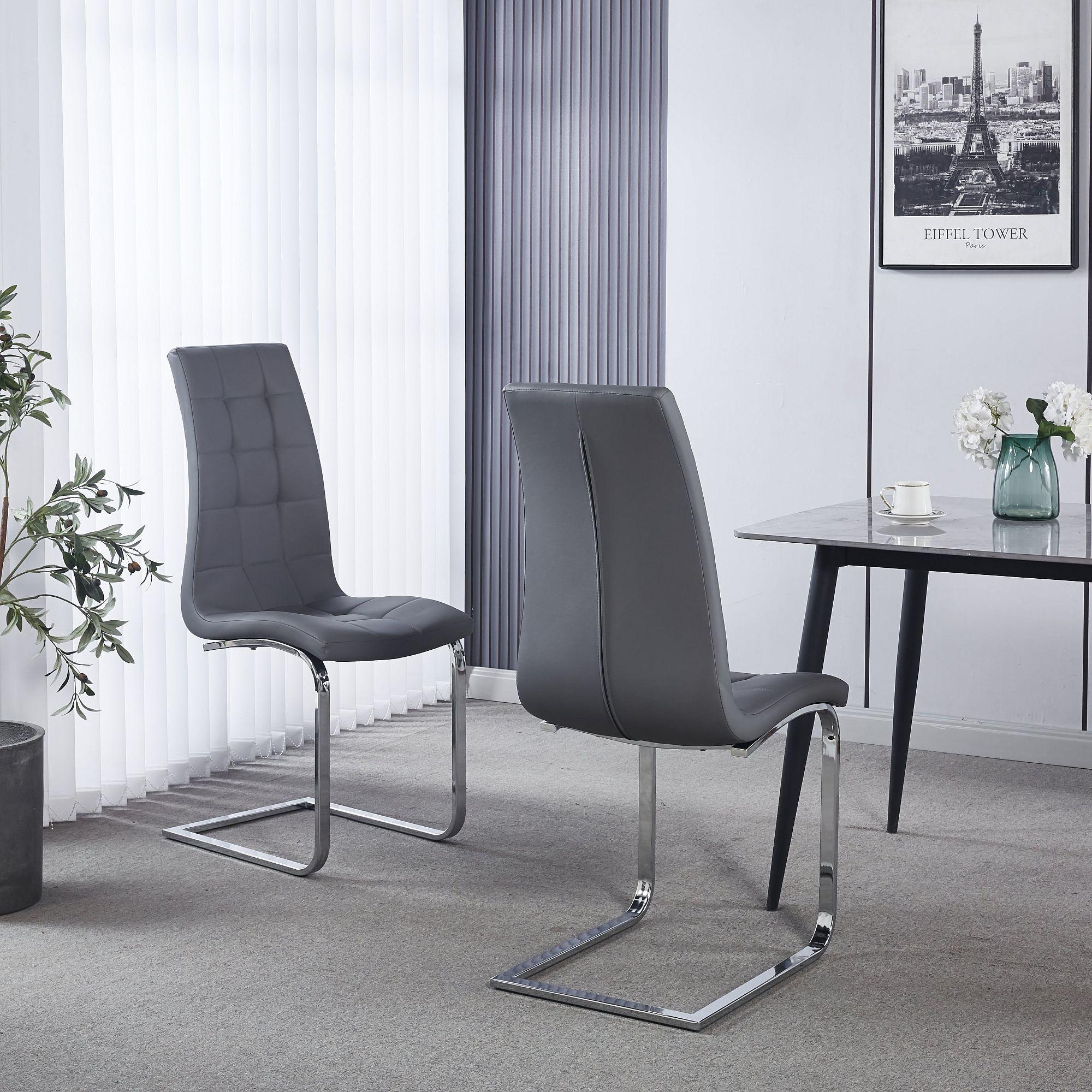 Jamison Dining Chair - Grey Faux Leather - Chrome Cantilever Base