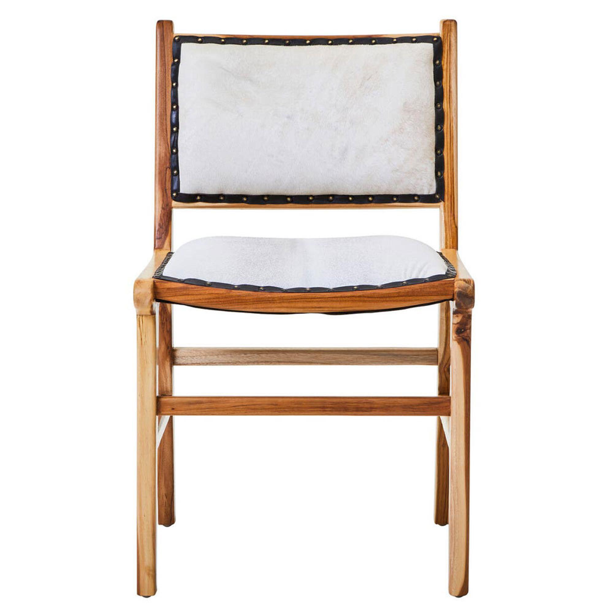 Kendari Dining Chair - White Leather with Teak Wood