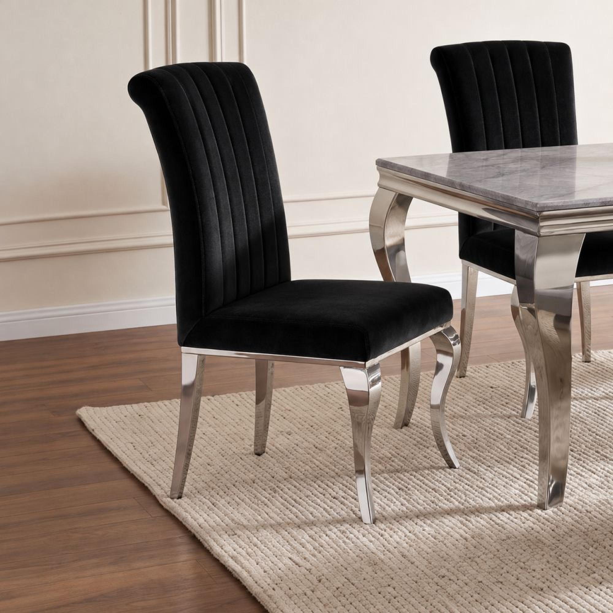 Louis Black Velvet Fabric Dining Chair with Chrome Legs