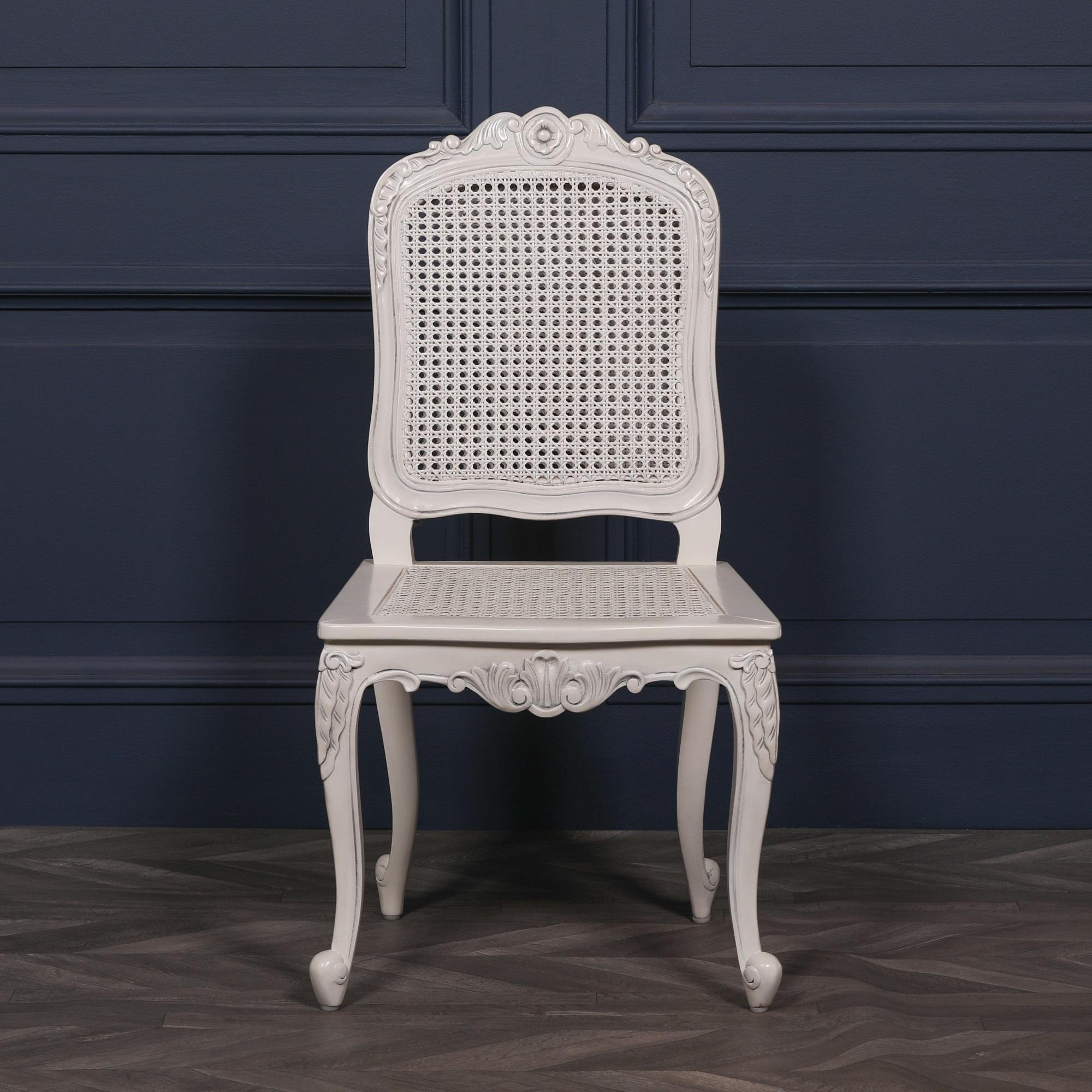 Mahogany and Rattan Back Carved Chair - Off White