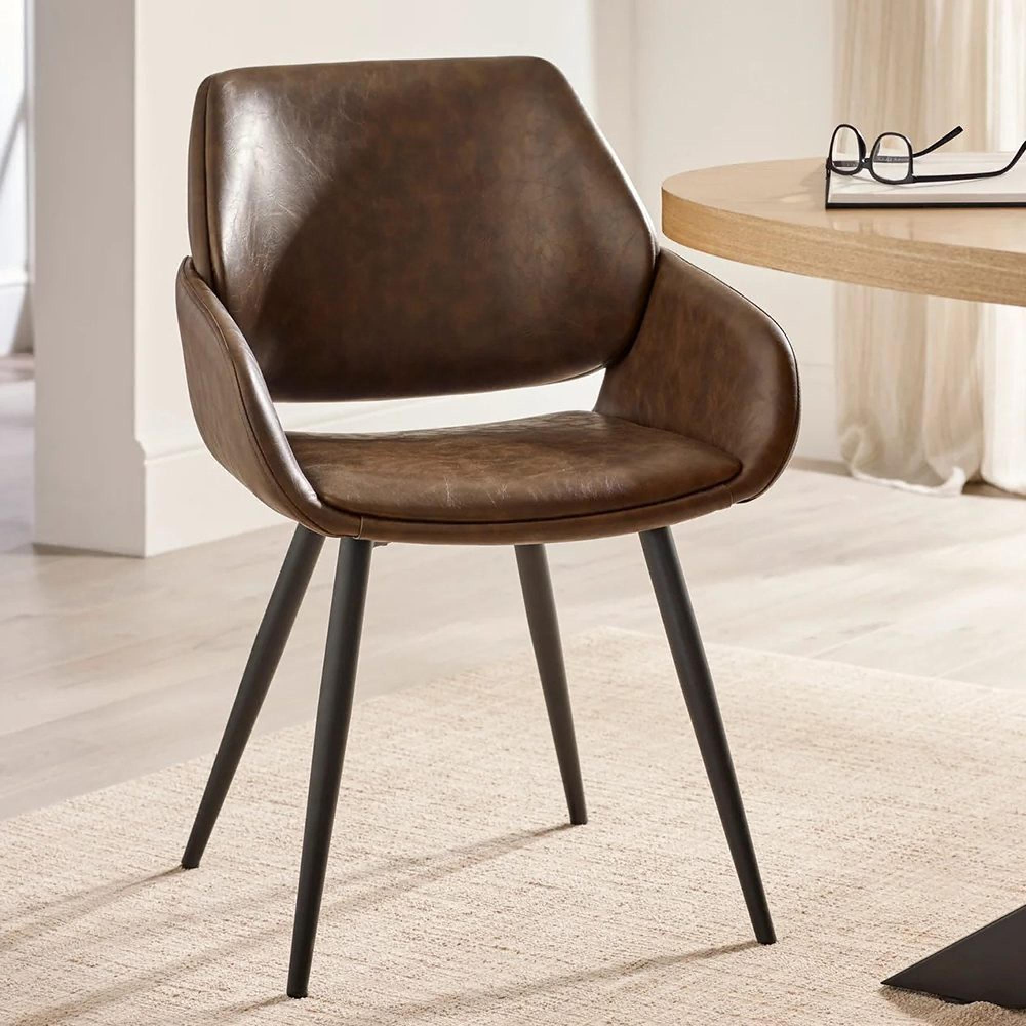 Parker Dining Chair - Set of 2 - Brown and Black - Faux Leather and Metal