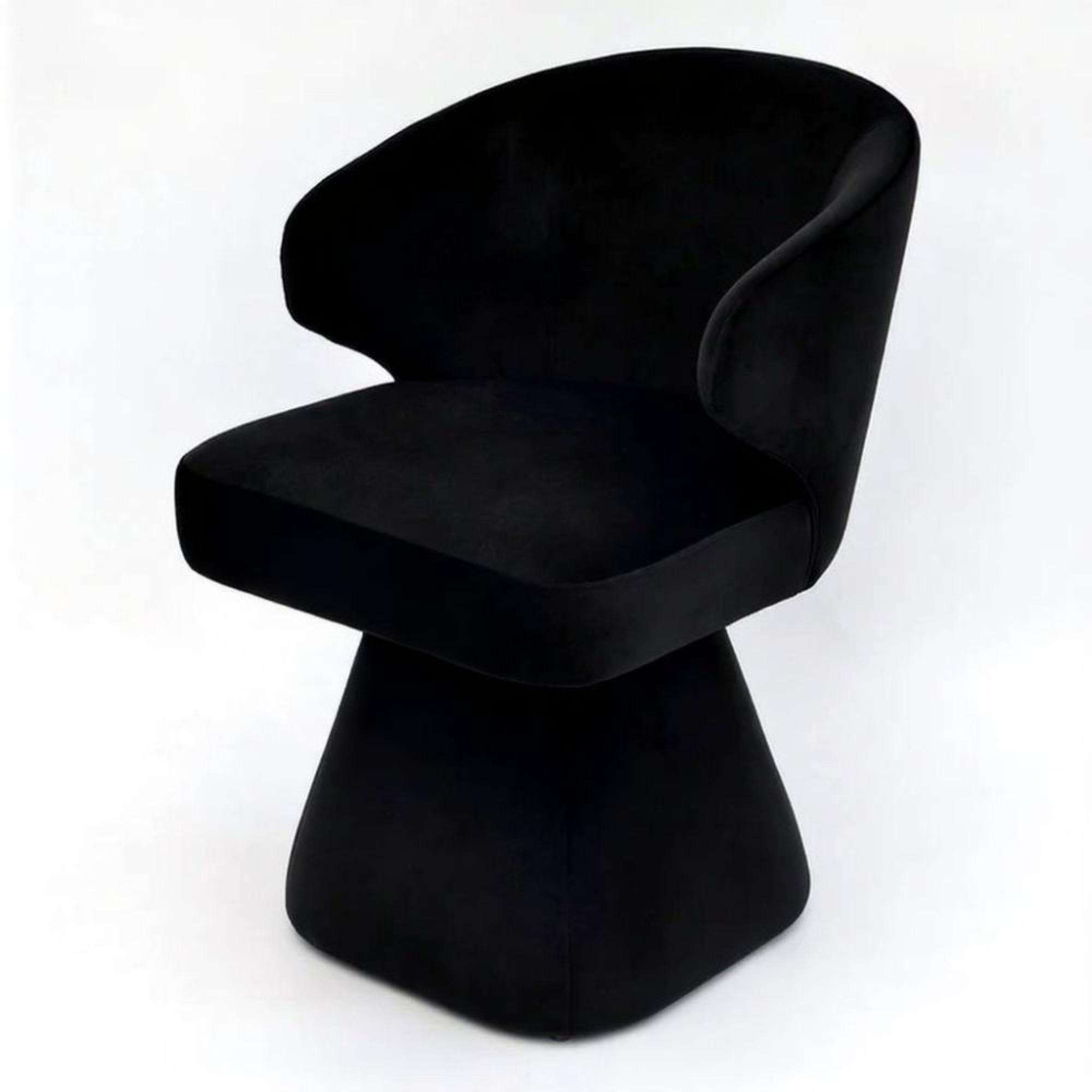 Riya Dining Chair - Sculpted Barrel - Swivel - Black Fabric