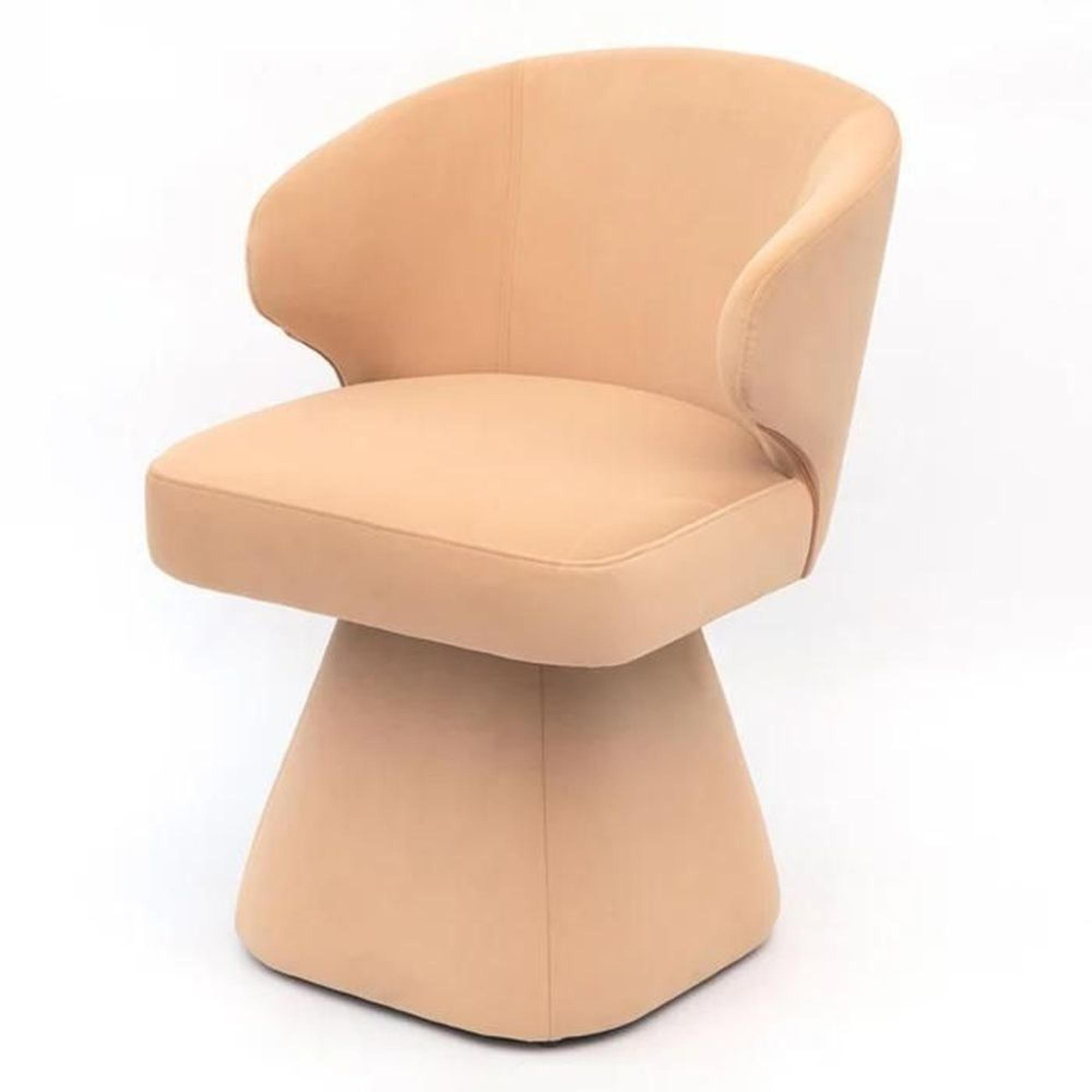 Riya Dining Chair - Sculpted Barrel - Swivel - Peach Pink Fabric