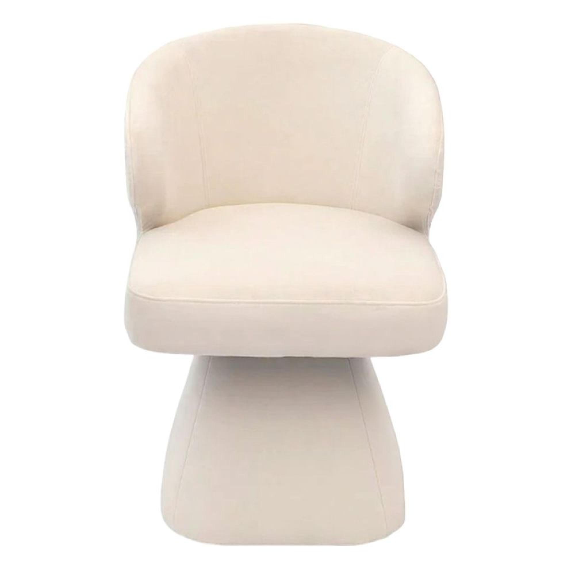 Riya Dining Chair - Sculpted Barrel - Swivel - White Fabric