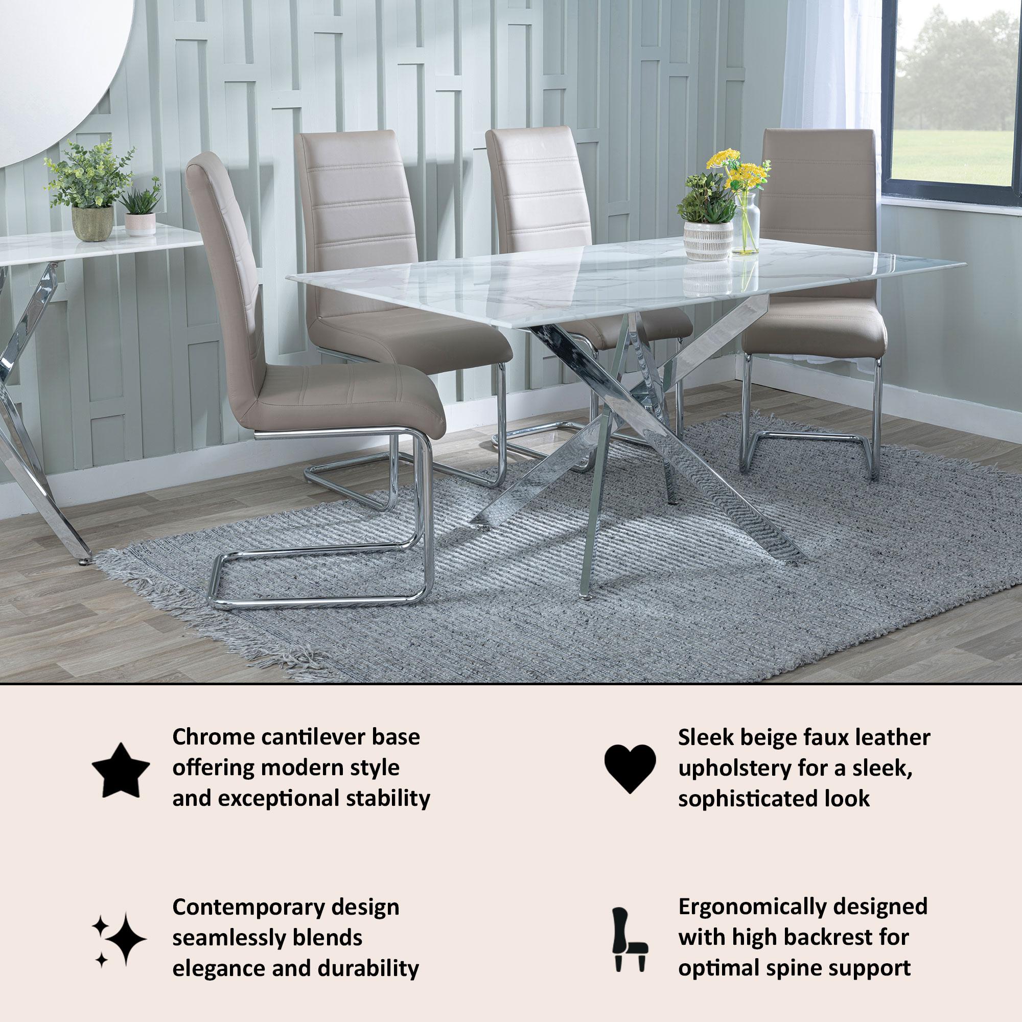 Roma Dining Chair - Beige Faux Leather - Chrome Cantilever Base