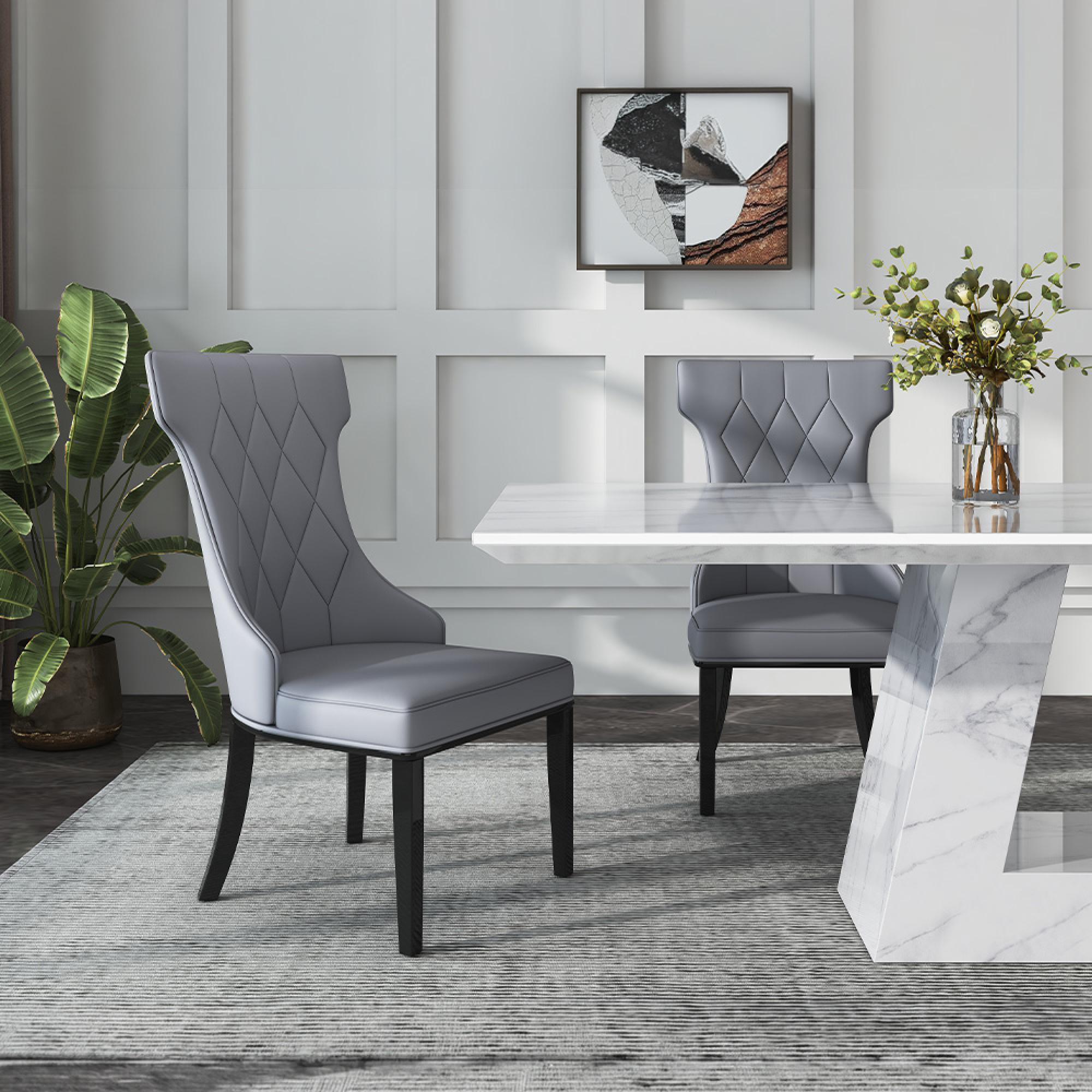 Milan Dining Set - 6 Seater - 160cm - White Marble - Mimi Dining Chairs - Grey Leather