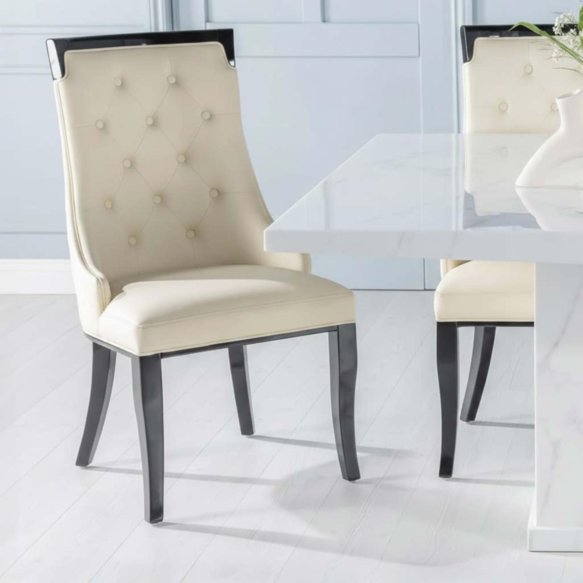 Turin Dining Set - 8 Seater - 140cm - Square - White Marble - Carmela Chairs - Cream Faux Leather