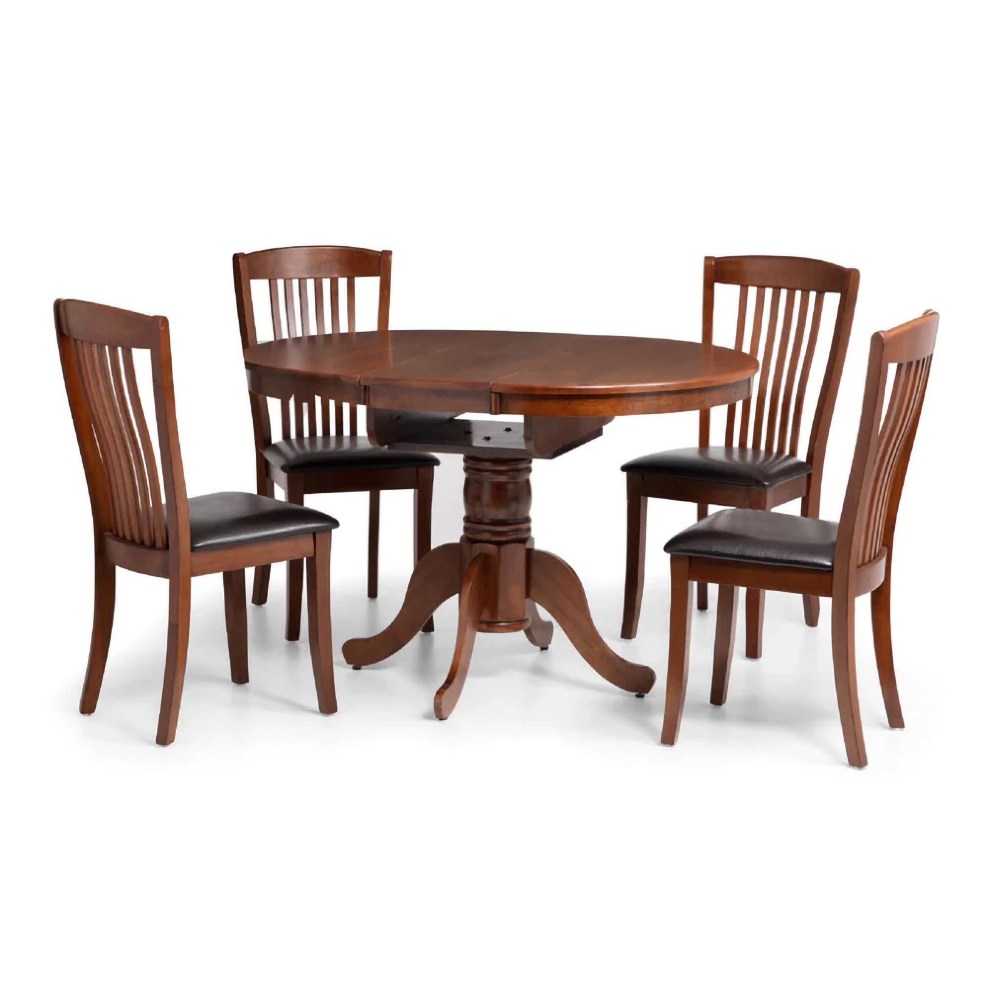 Canterbury Round Extending Dining Set - 2-4 Seater - 90cm-120cm - 4 Leather Chairs - Mahogany