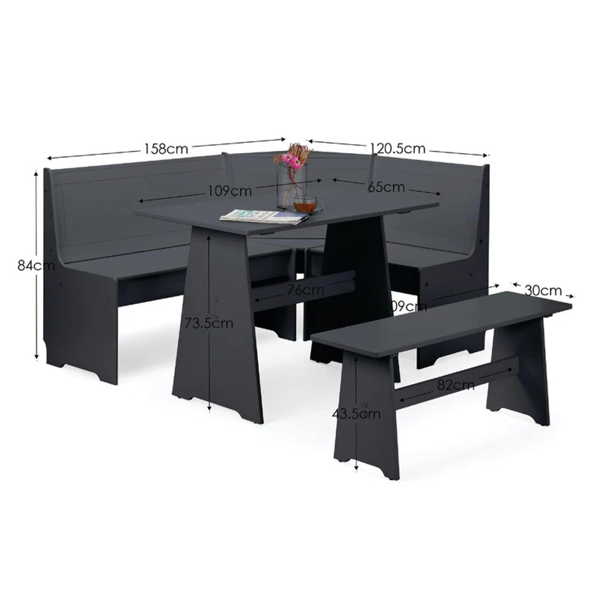 Newport Corner Dining Set - 4 Seater - 109cm - Dark Grey