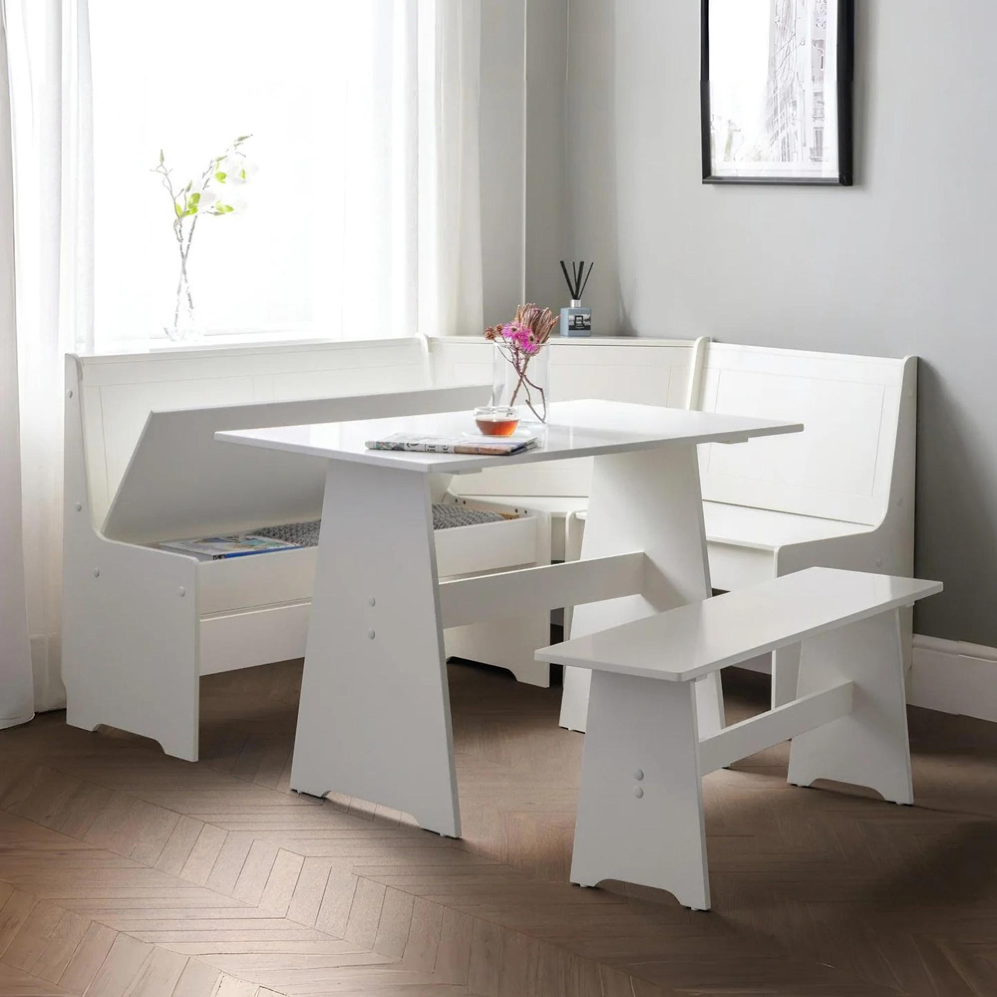 Newport Corner Dining Set - 4 Seater - 109cm - White