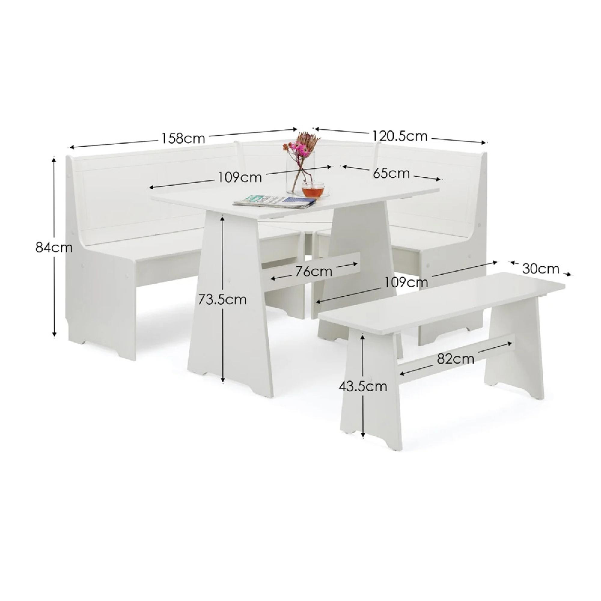 Newport Corner Dining Set - 4 Seater - 109cm - White