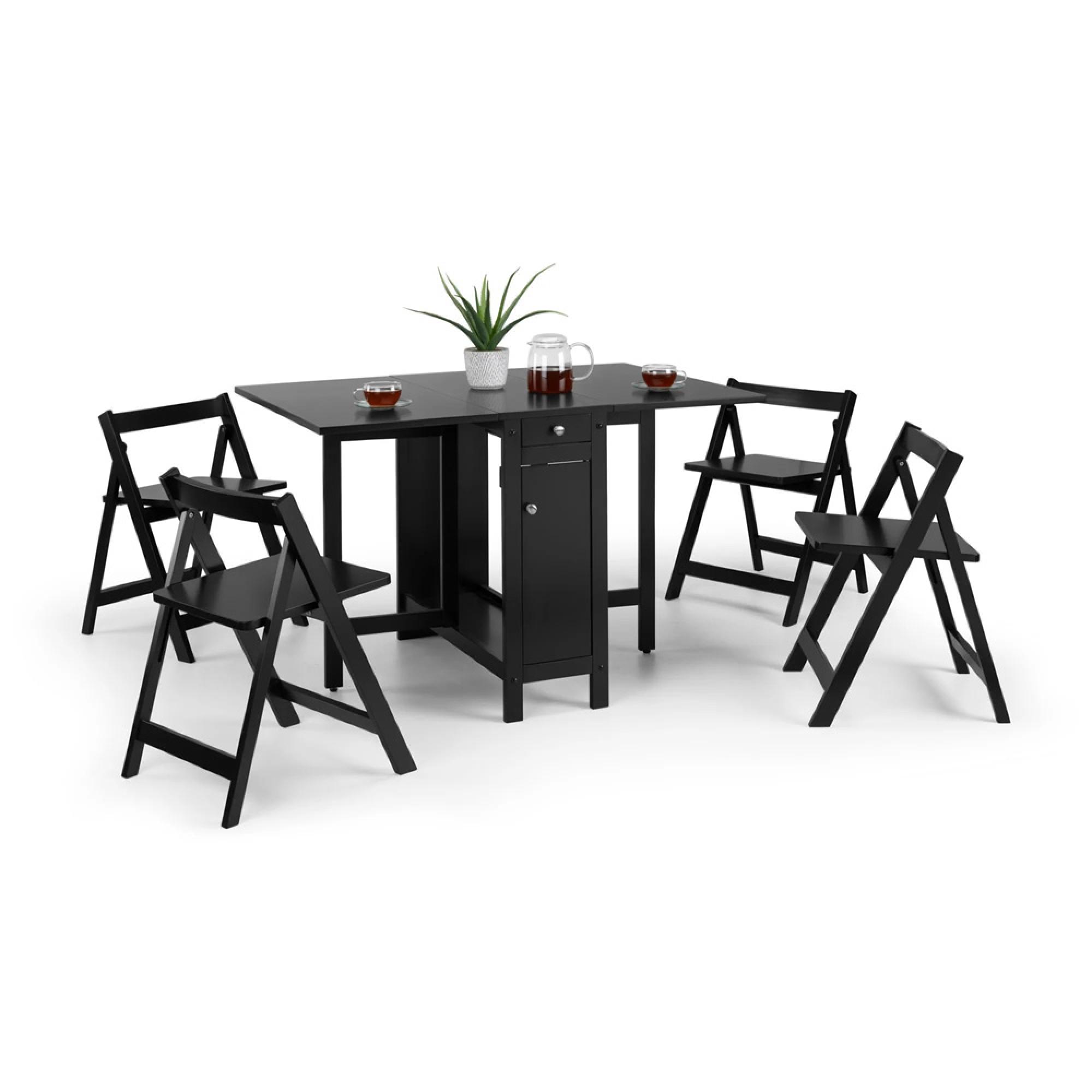 Savoy Gateleg Dining Set - 4 Seater - 120cm - 4 Chairs - Black