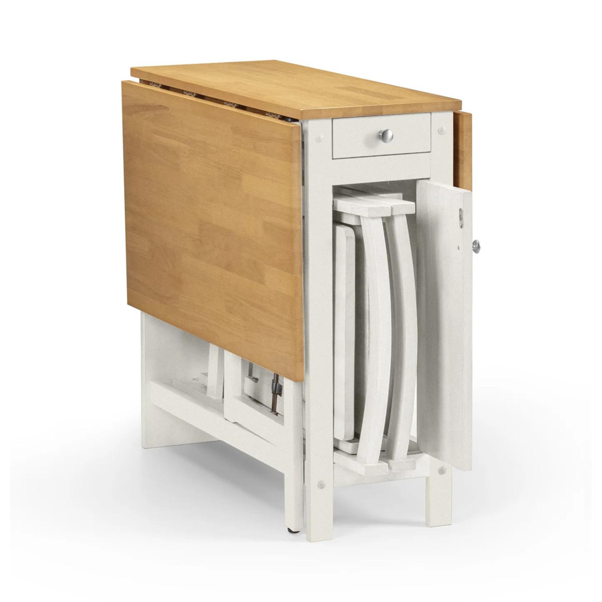 Savoy Gateleg Extending Dining Set - 4 Seater - 35cm-120cm - 4 Chairs - White and Natural