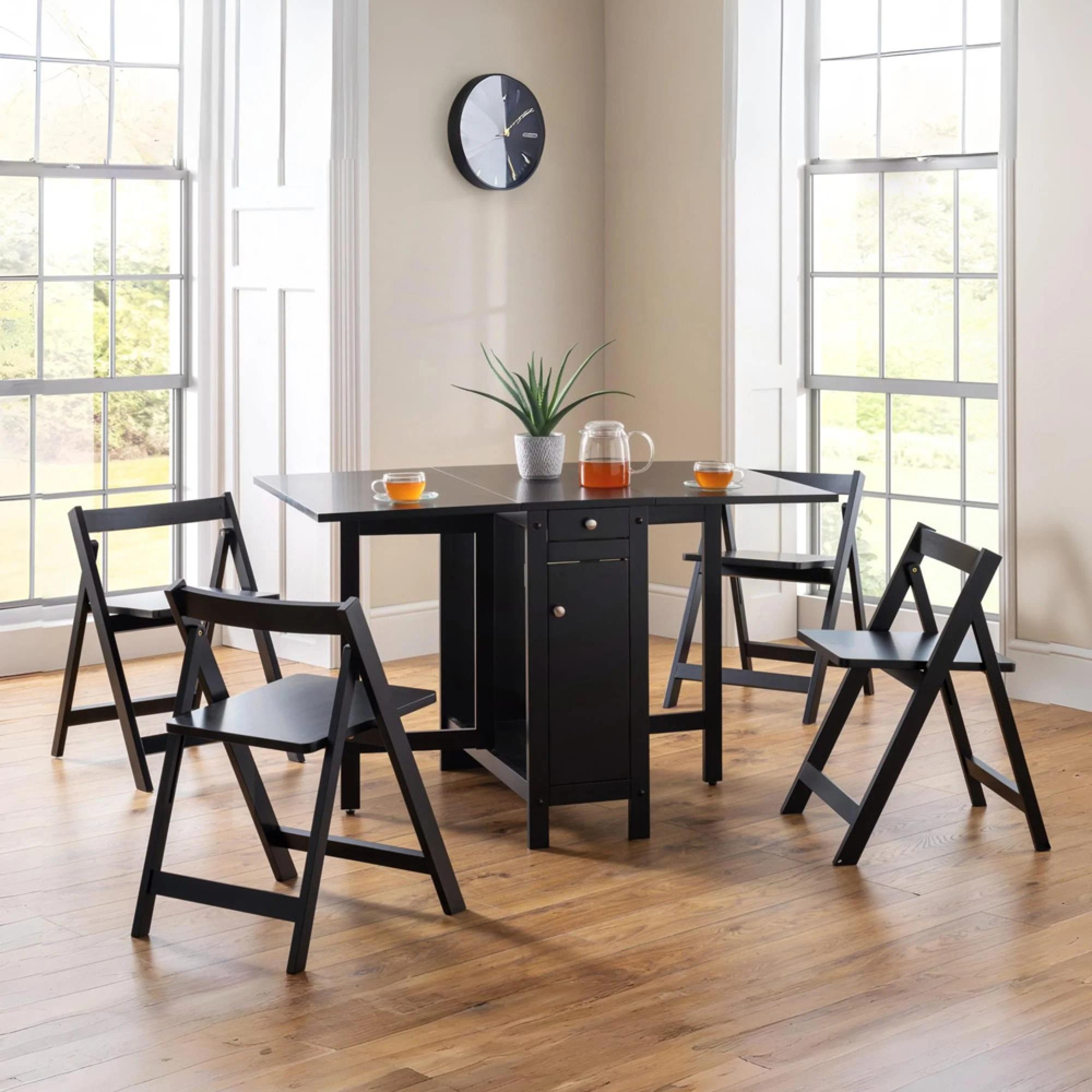 Savoy Gateleg Dining Set - 4 Seater - 120cm - 4 Chairs - Black