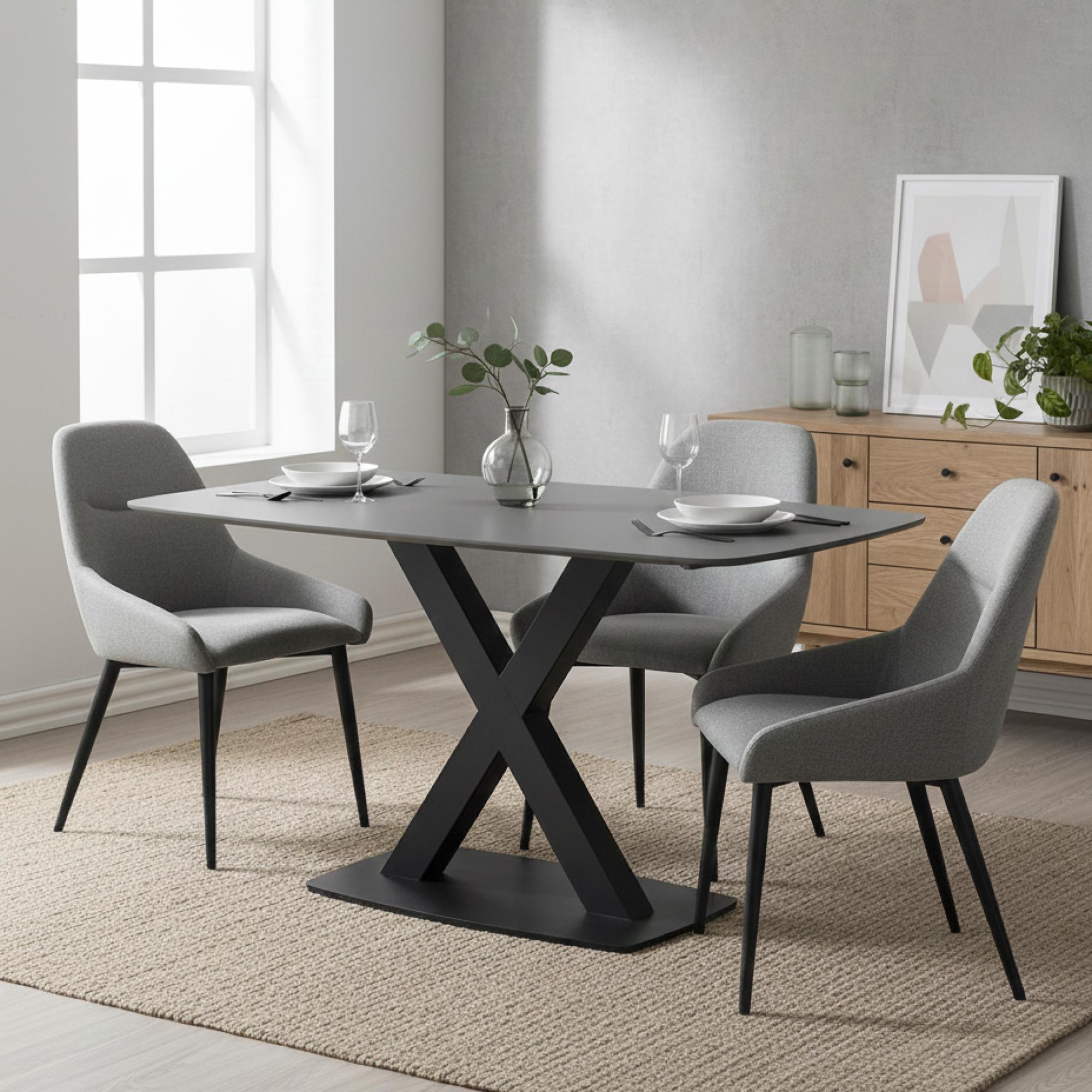 Vernal Dining Set - 4 Seater - 130cm - Grey Sintered Stone - 4 Claflin Grey Fabric Chair