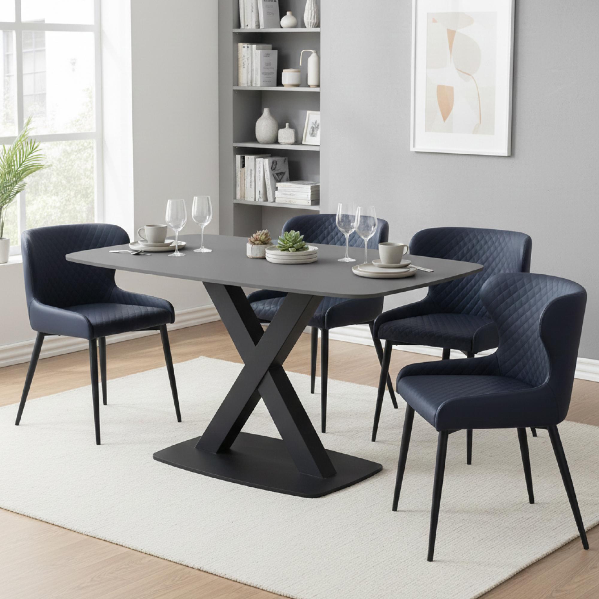 Vernal Dining Set - 4 Seater - 130cm - Grey Sintered Stone - 4 Langley Grey Faux Leather Chair