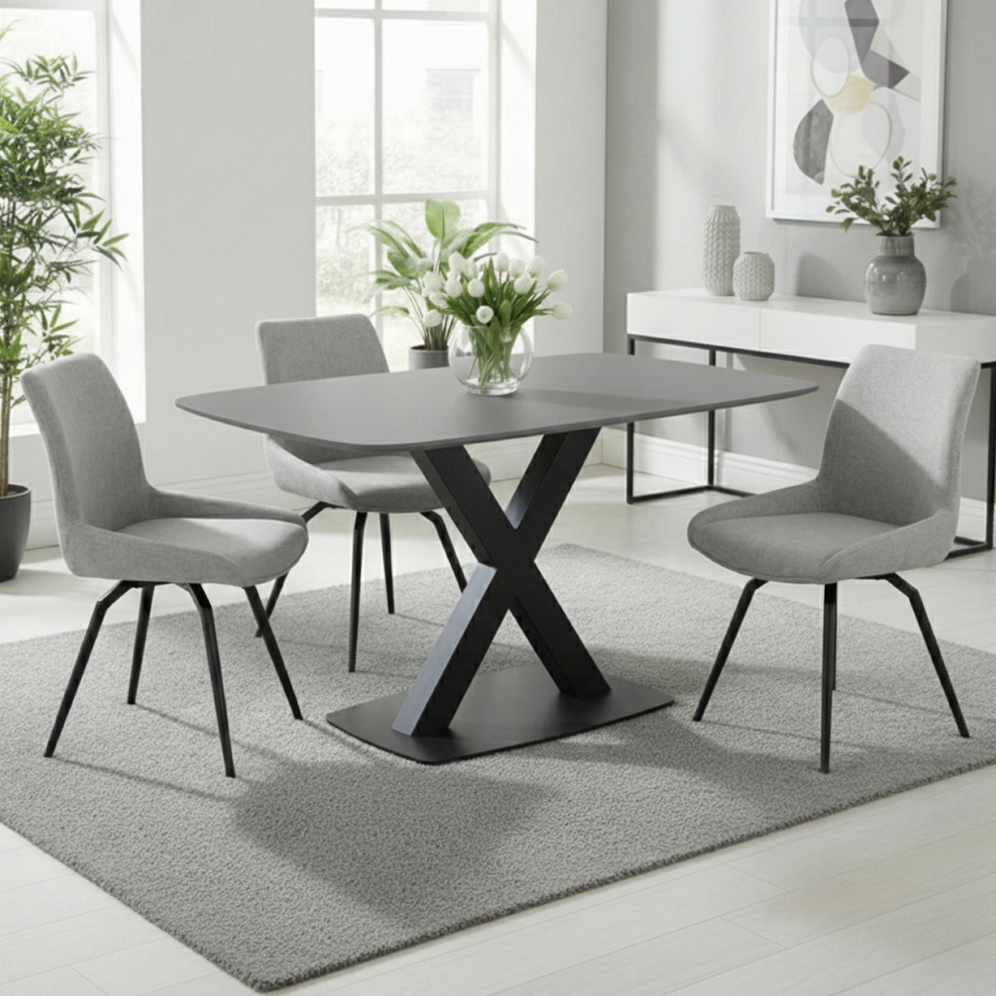 Vernal Dining Set - 4 Seater - 130cm - Grey Sintered Stone - 4 Malcom Grey Fabric Swivel Chair