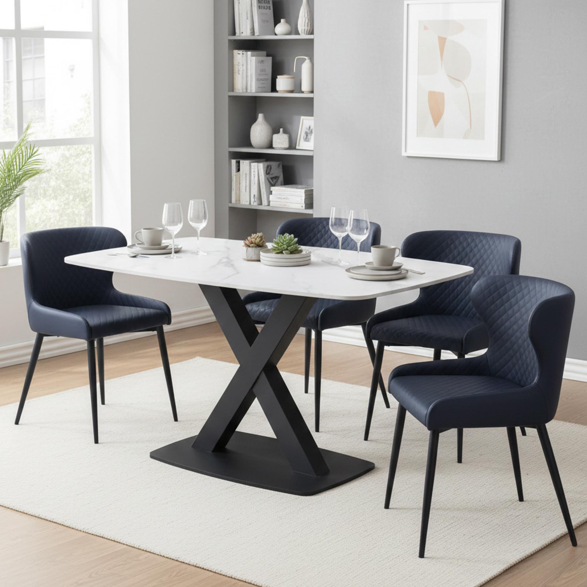 Vernal Dining Set - 4 Seater - 130cm - White Sintered Stone - 4 Langley Grey Faux Leather Chair