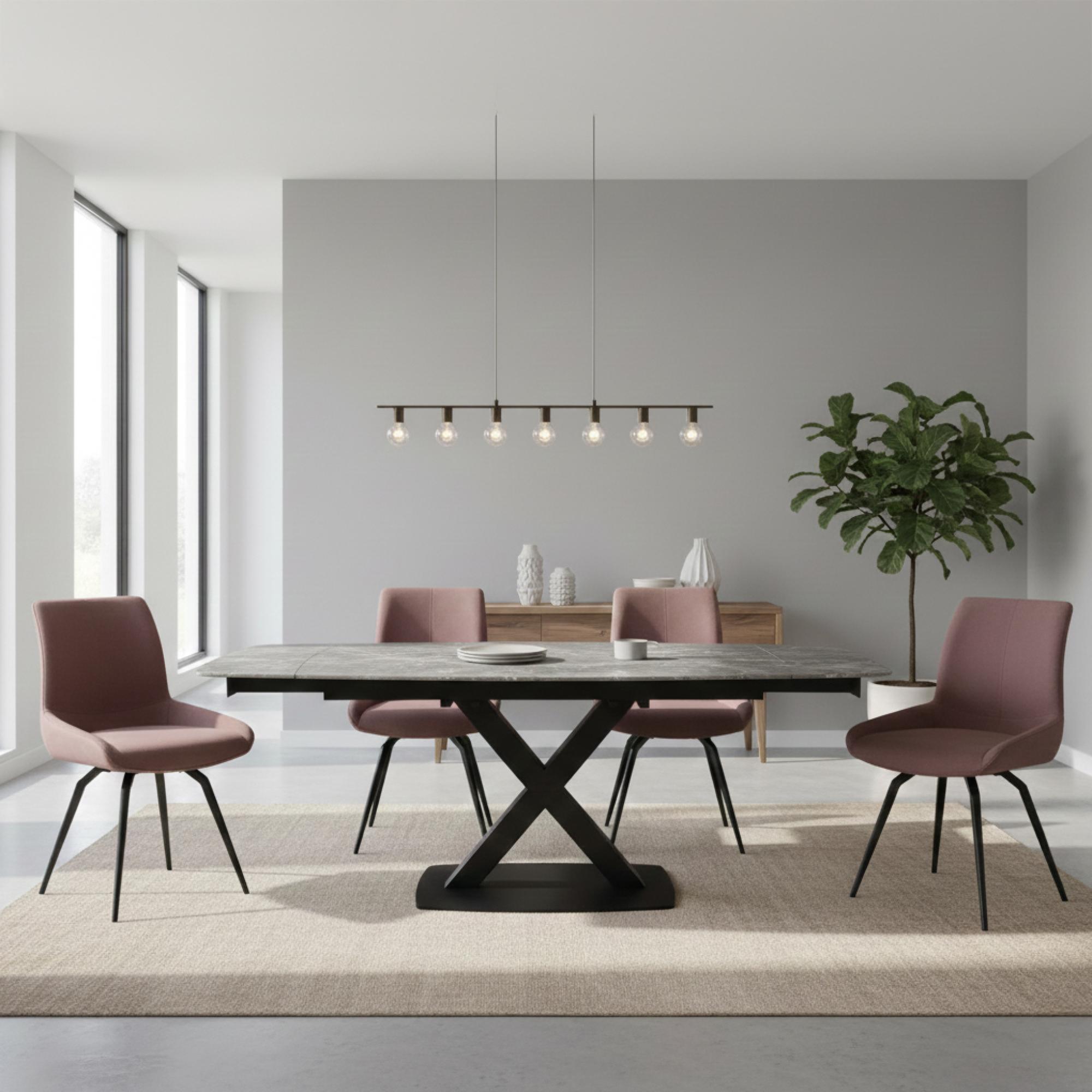 Vernal Extending Dining Set - 4-8 Seater - 140cm-200cm - Grey Sintered Stone - 4 Malcom Pink Fabric Swivel Chair