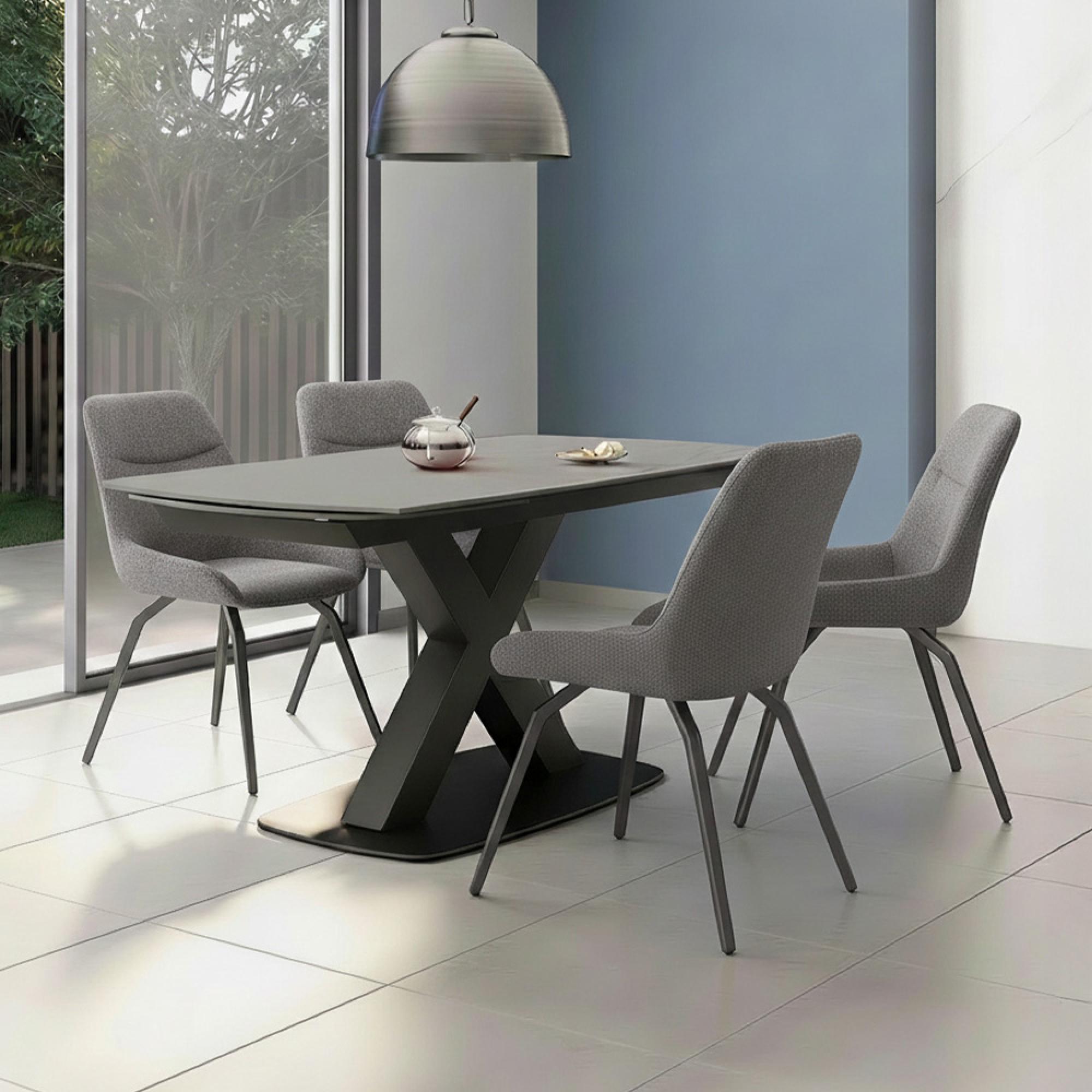 Vernal Extending Dining Set - 4-8 Seater - 140cm-200cm - Grey Sintered Stone - 4 Claflin Grey Fabric Chair