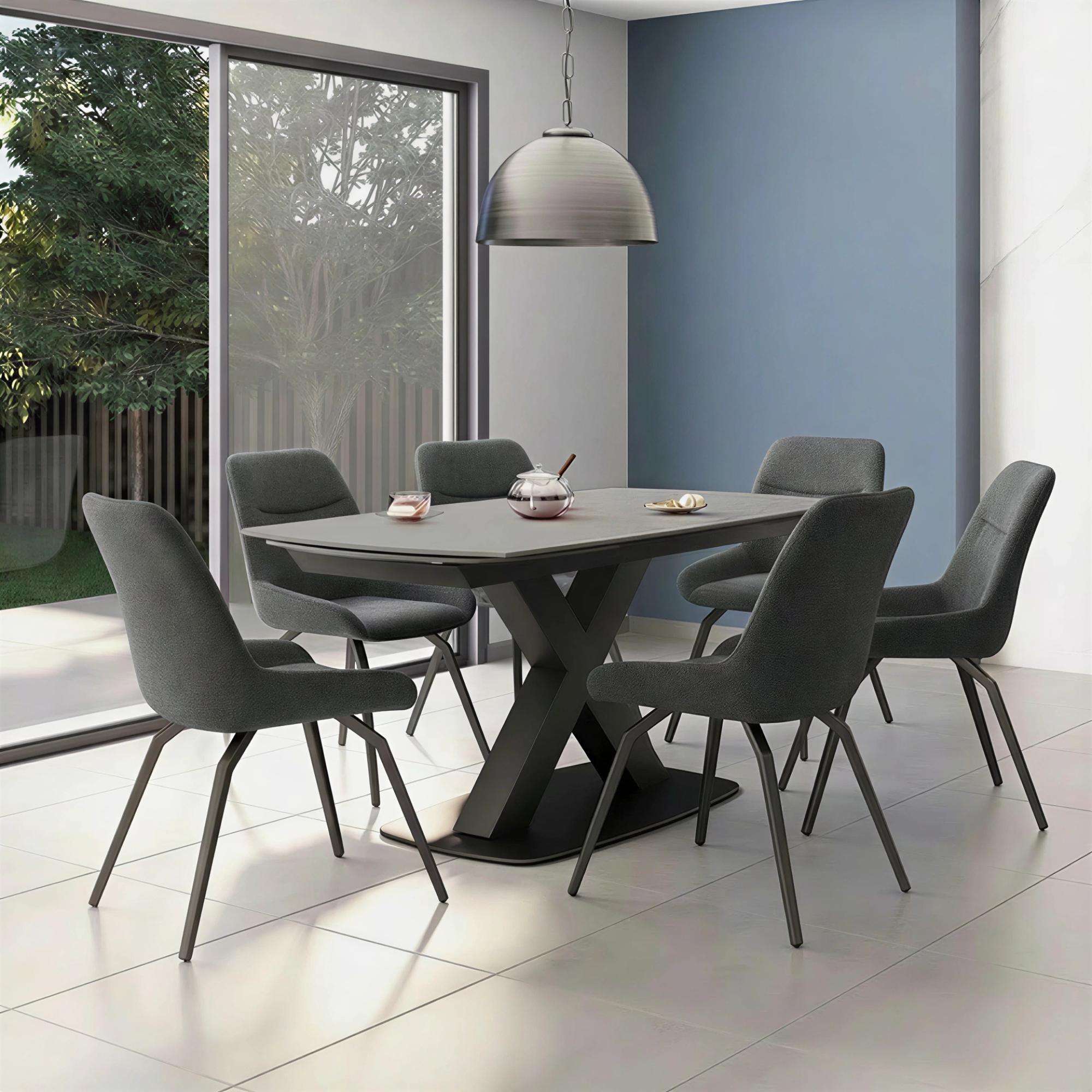 Vernal Extending Dining Set - 6-8 Seater - 160cm-240cm - Grey Sintered Stone - 6 Claflin Dark Grey Fabric Chair