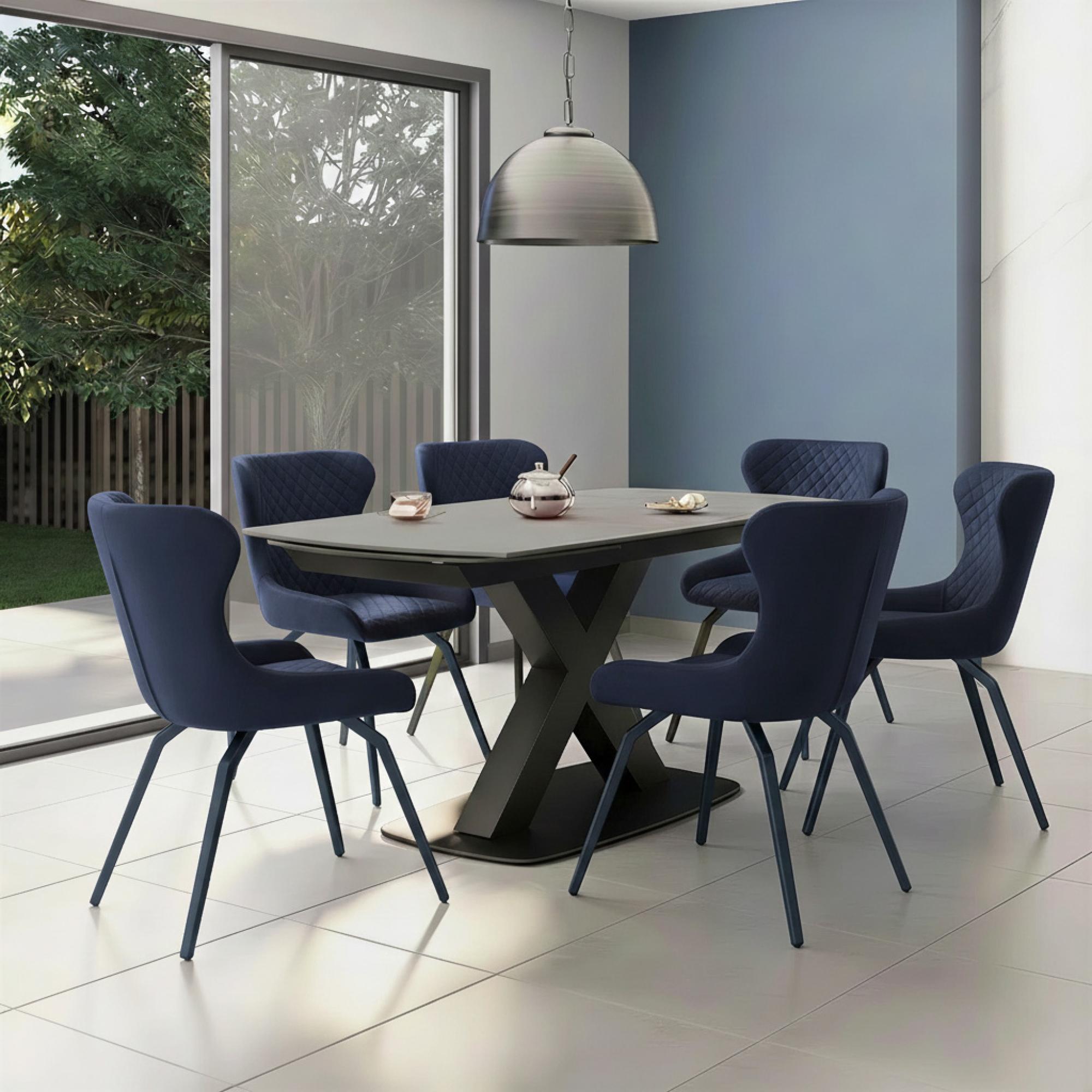 Vernal Extending Dining Set - 6-8 Seater - 160cm-240cm - Grey Sintered Stone - 6 Langley Grey Faux Leather Chair