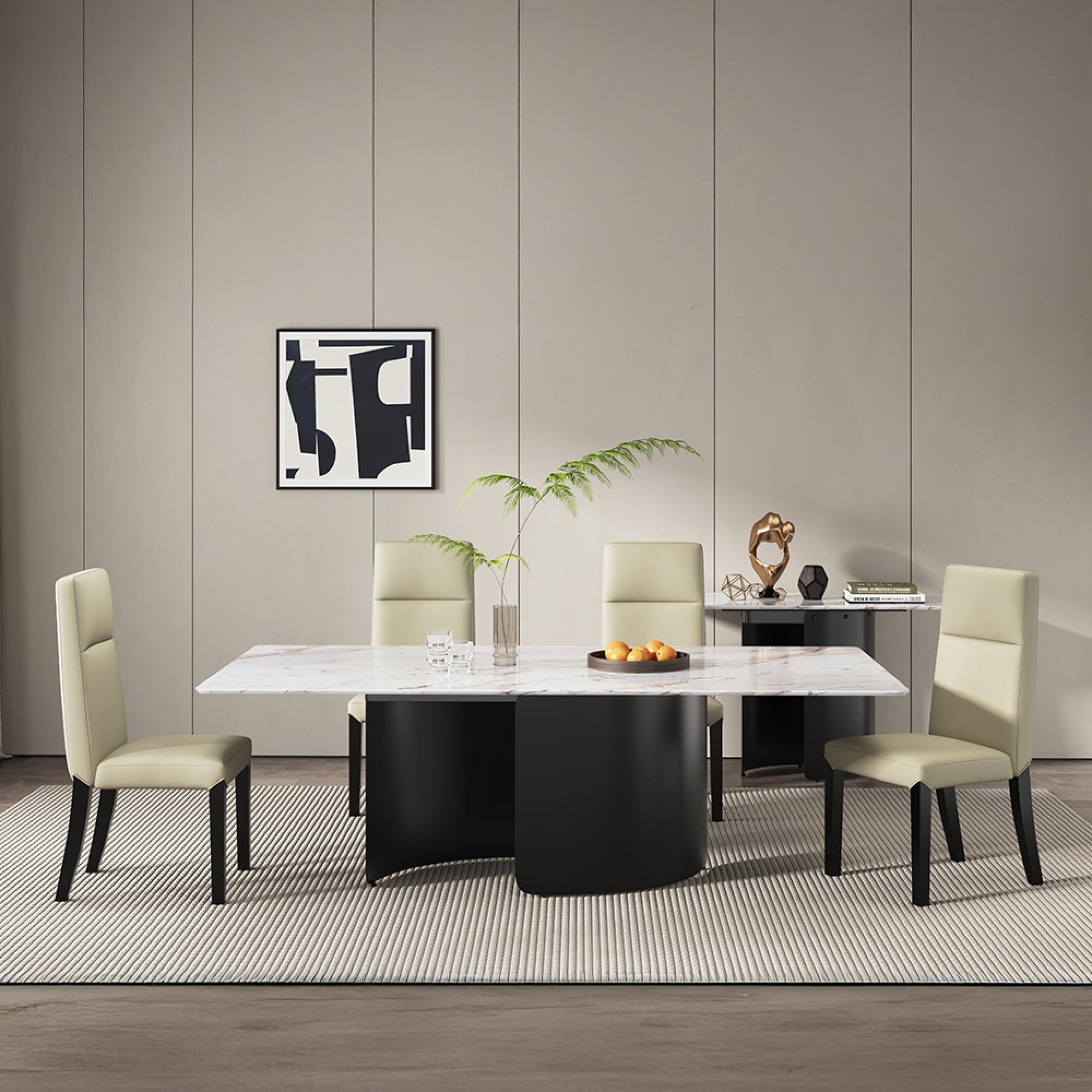 Lorea Dining Set - 6 Seater - 180cm - White Marble - Venezia Dining Chairs - Cream Leather - High Back