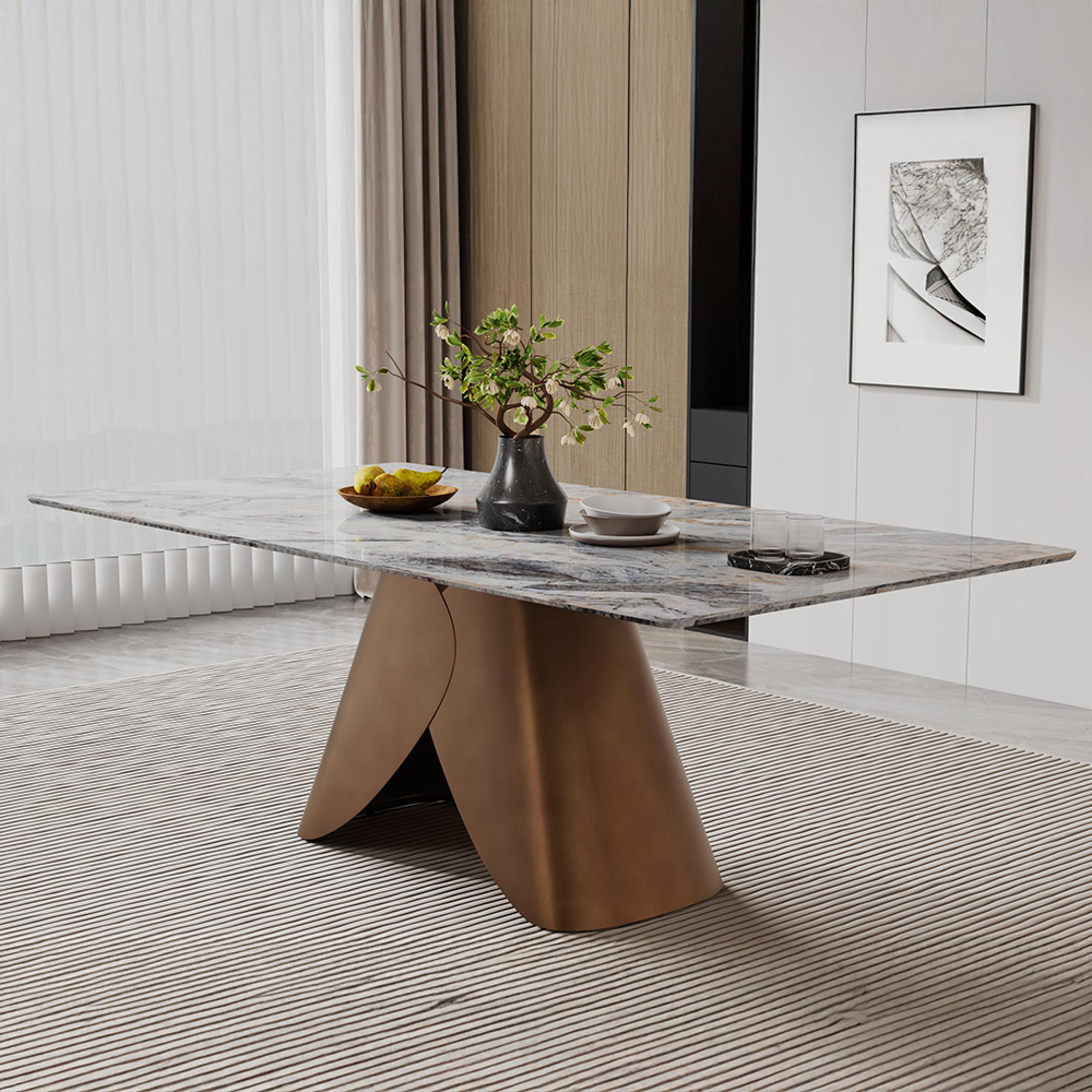 Enterprise Dining Set - 6 Seater - 180cm - Grey Marble - Venezia Dining Chairs - Cream Leather - High Back