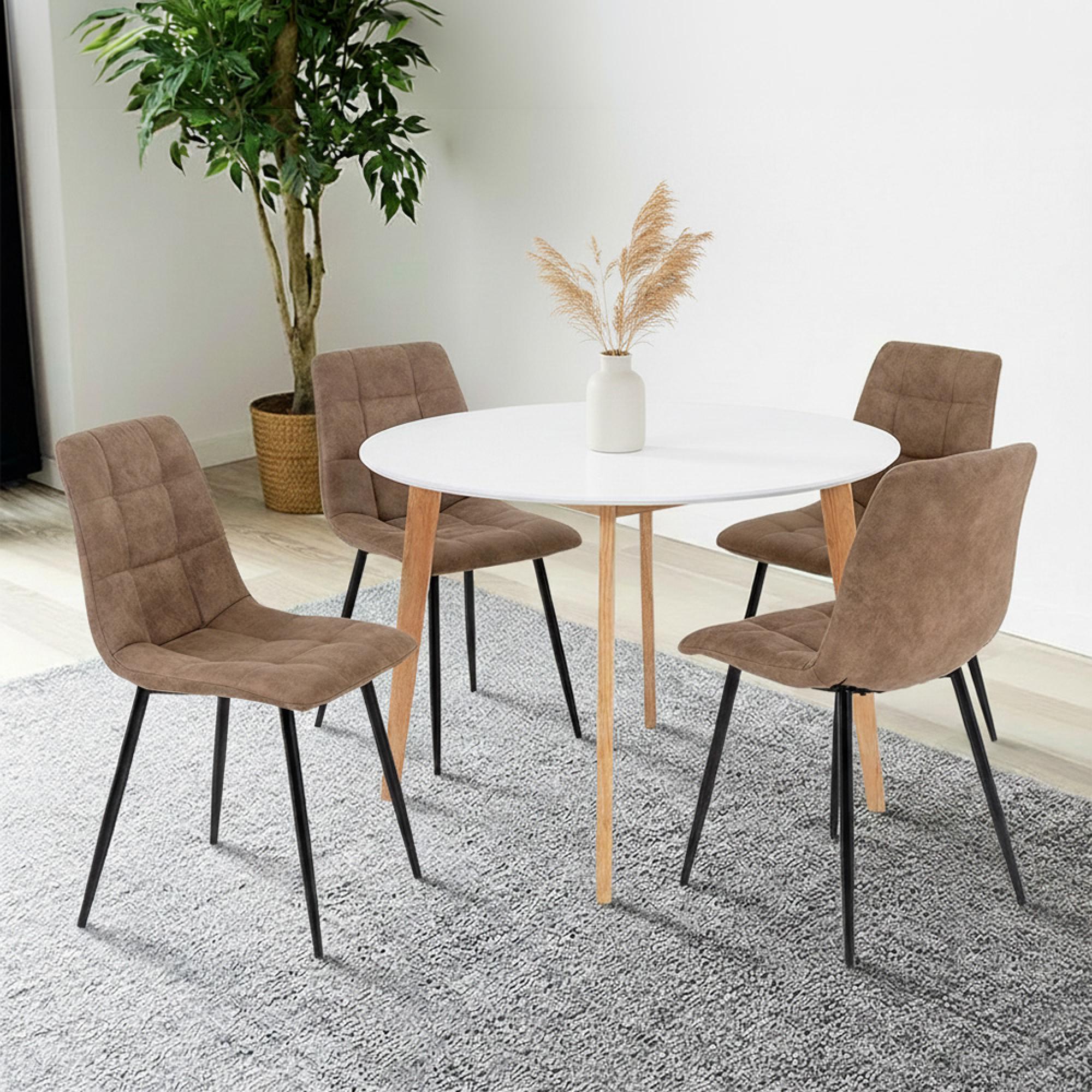 Vojens Round Dining Set - 4 Seater - 105cm - White