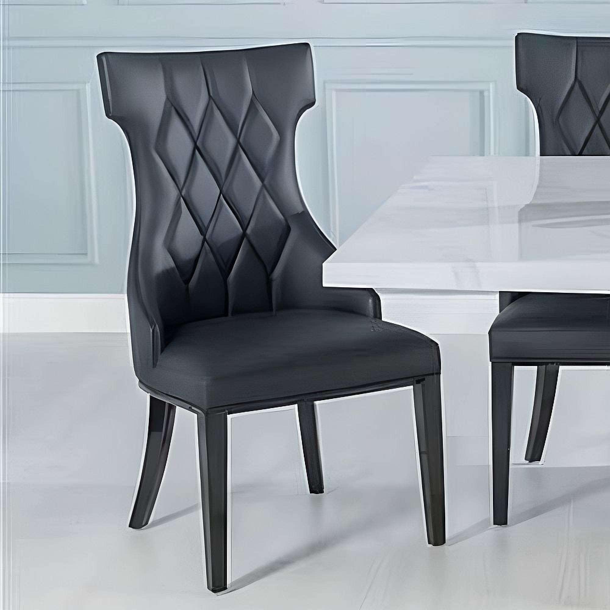 2 x Free Chairs - Turin Dining Set - 8 Seater - 140cm - Square - White Marble - Mimi Chairs - Black Faux Leather