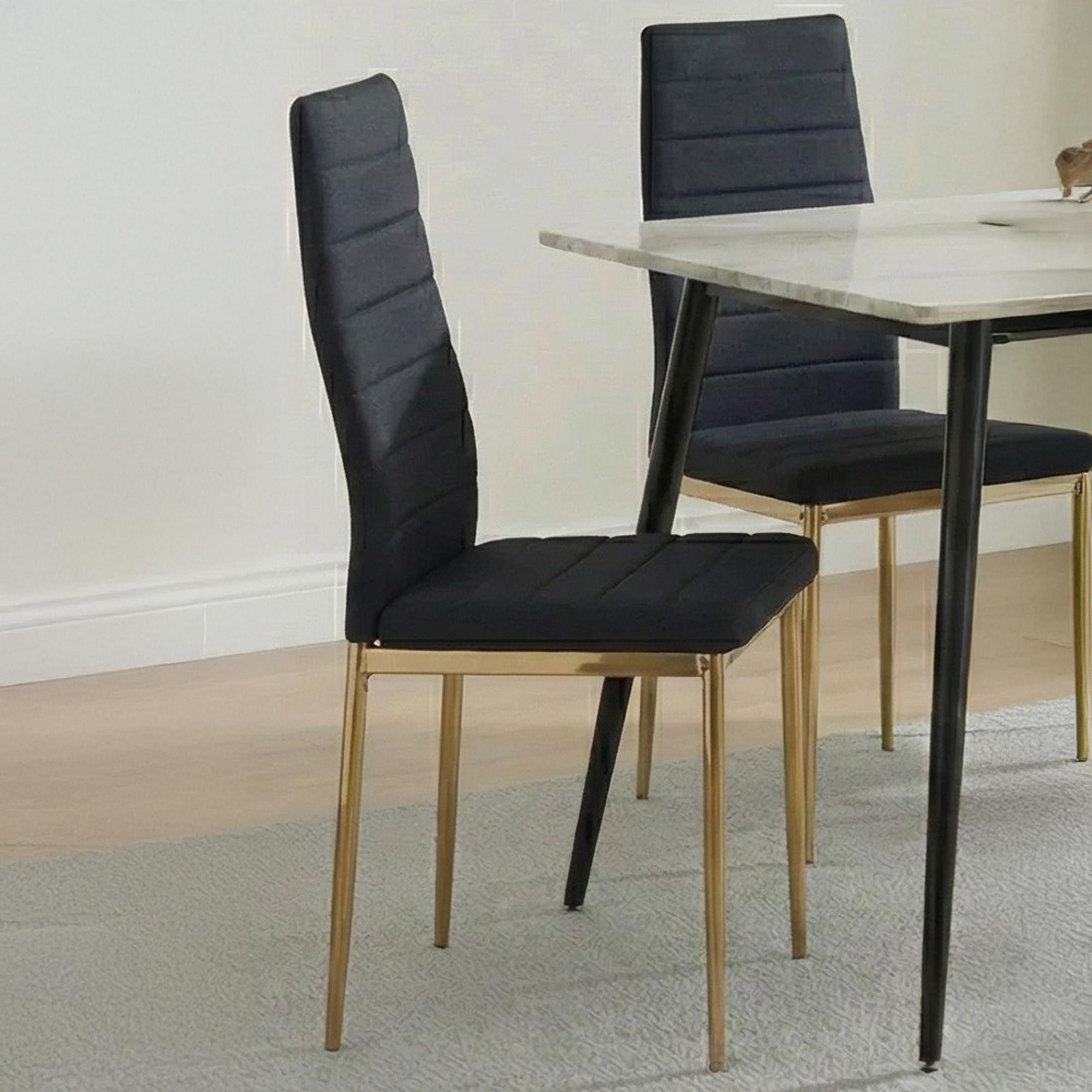 2 x Free Chairs - Breton Compact Dining Set - 4 Seater - 120cm - White Ceramic - 2x Lido Dining Chairs - Black Fabric - Gold Legs