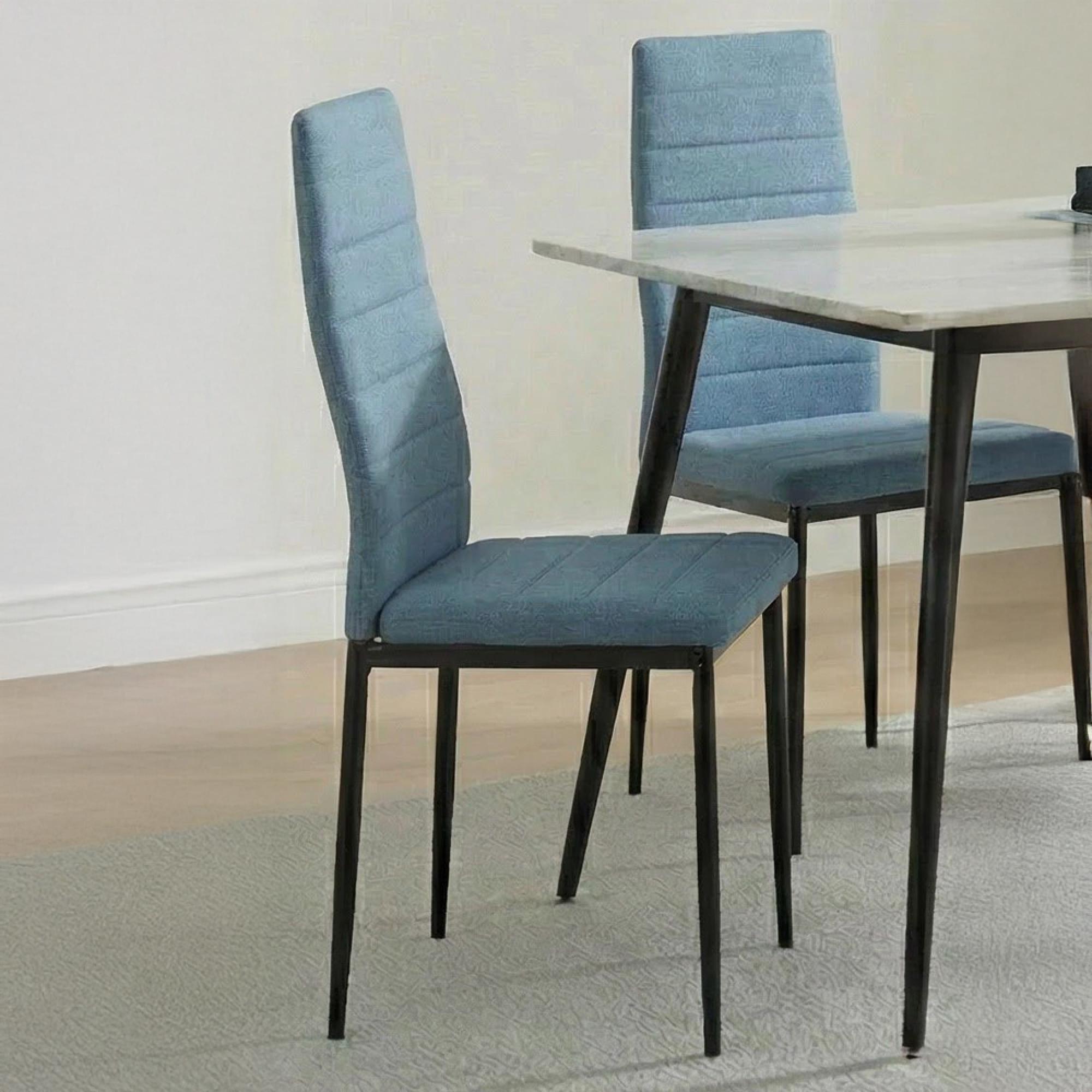2 x Free Chairs - Breton Compact Dining Set - 4 Seater - 120cm - White Ceramic - 2x Lido Dining Chairs - Blue Fabric - Black Legs