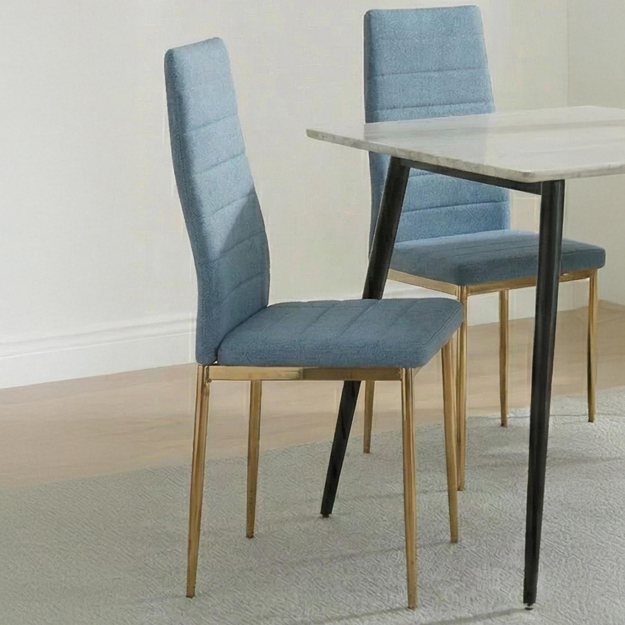 2 x Free Chairs - Breton Compact Dining Set - 4 Seater - 120cm - White Ceramic - 2x Lido Dining Chairs - Blue Fabric - Gold Legs