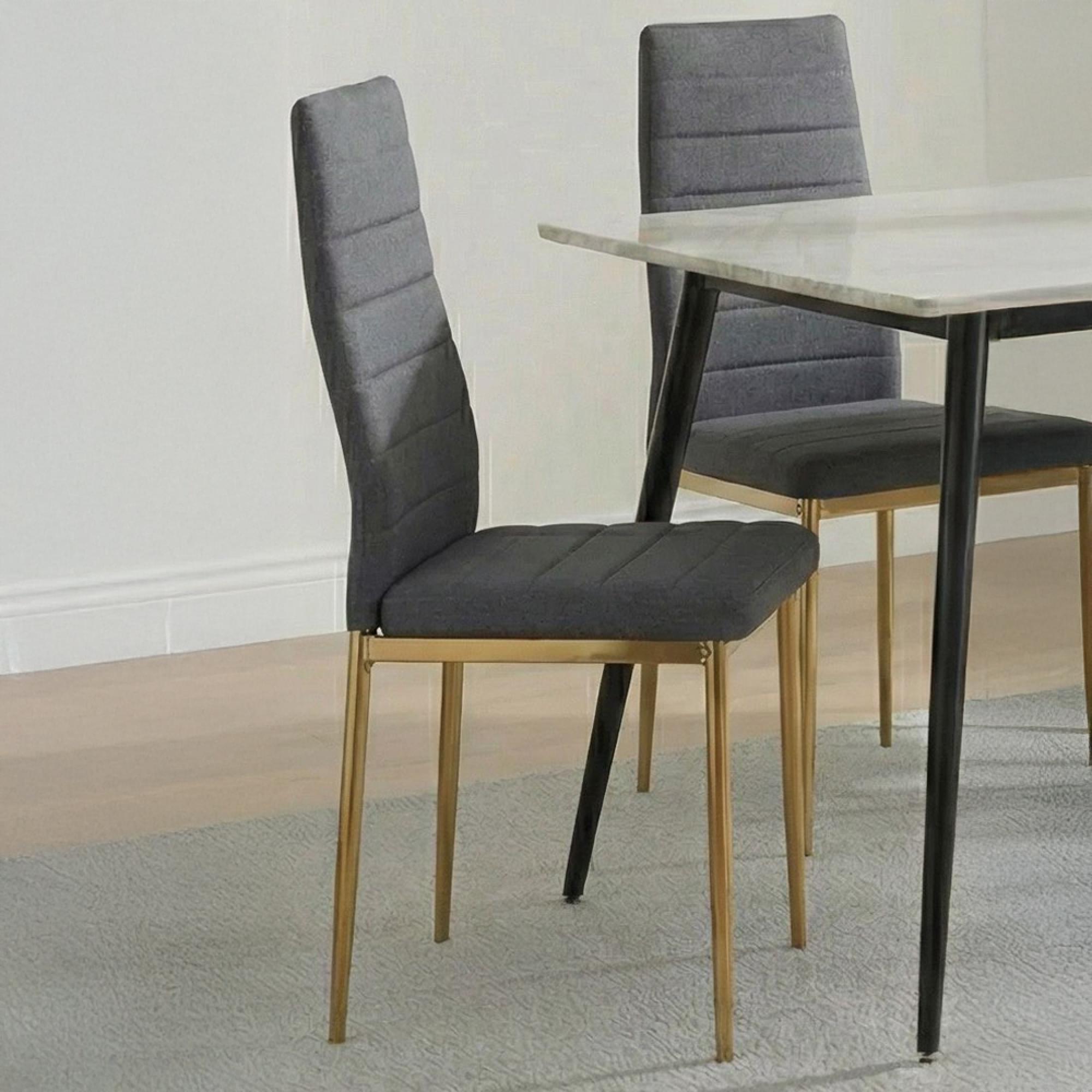 2 x Free Chairs - Breton Compact Dining Set - 4 Seater - 120cm - White Ceramic - 2x Lido Dining Chairs - Dark Grey Fabric - Gold Legs