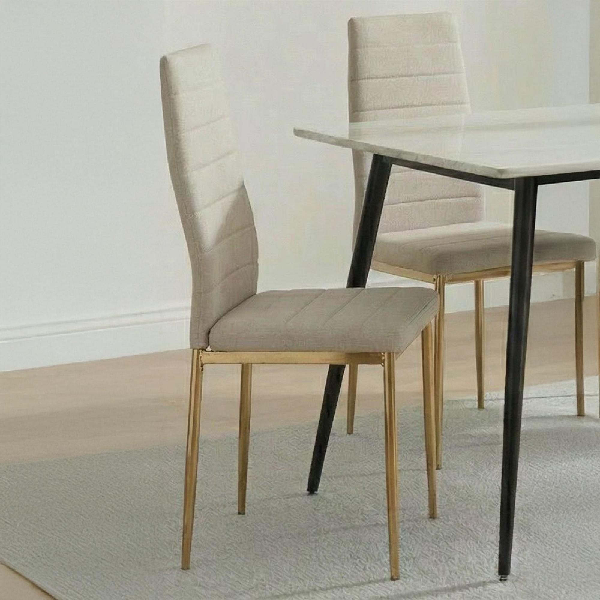 2 x Free Chairs - Breton Compact Dining Set - 4 Seater - 120cm - White Ceramic - 2x Lido Dining Chairs - Sand Fabric - Gold Legs