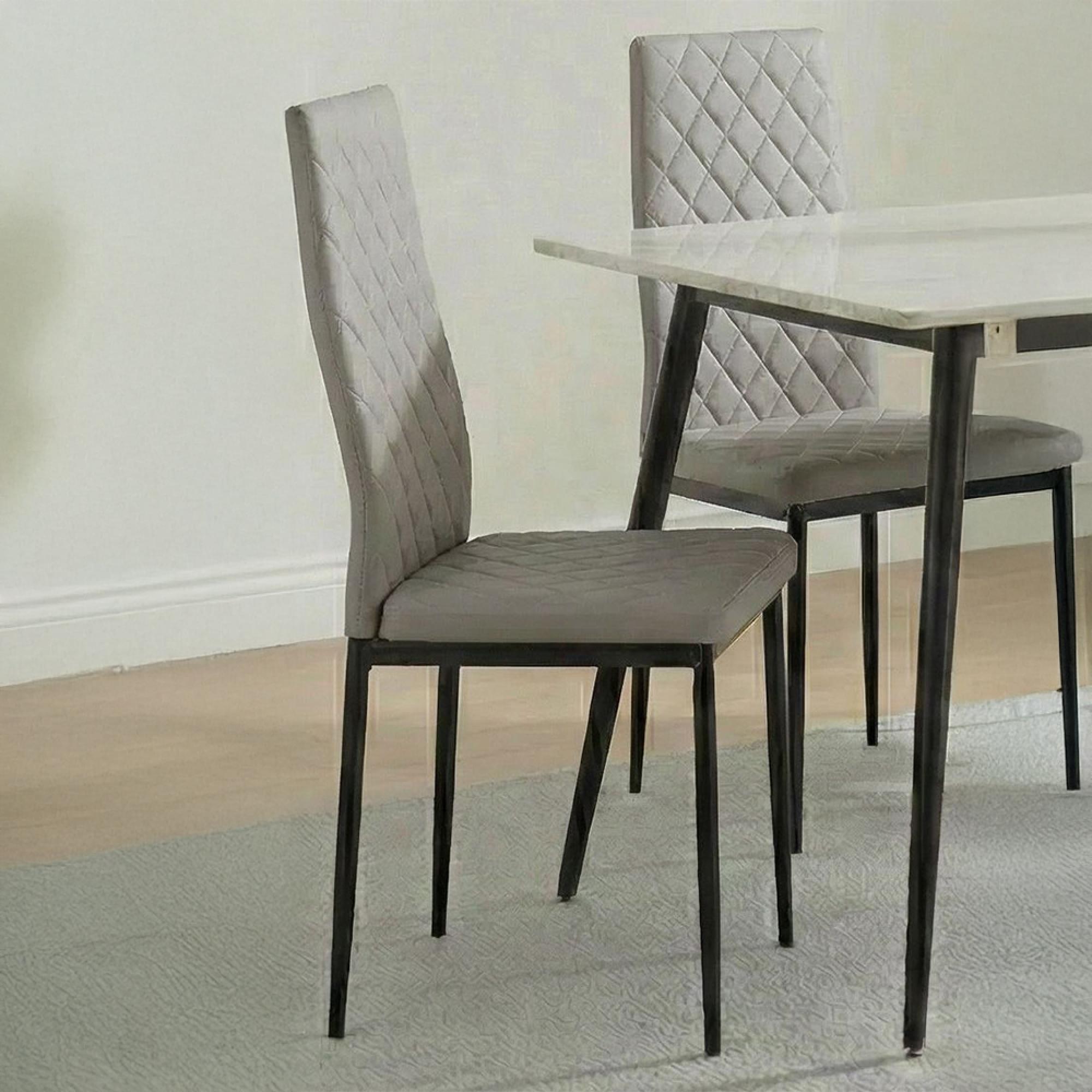 2 x Free Chairs - Breton Compact Dining Set - 4 Seater - 120cm - White Ceramic - 2x Metro Dining Chairs - Beige Leather - Black Legs