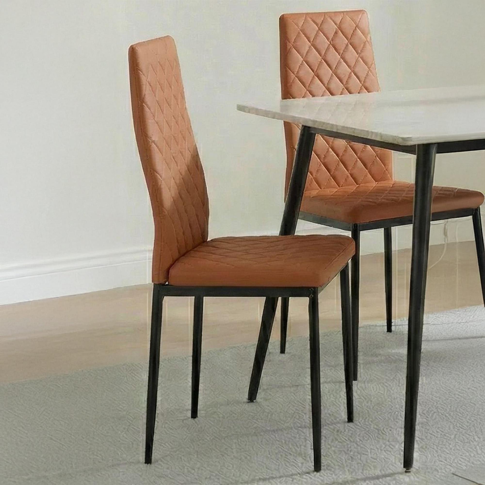 2 x Free Chairs - Breton Compact Dining Set - 4 Seater - 120cm - White Ceramic - 2x Metro Dining Chairs - Burnt Orange Leather - Black Legs